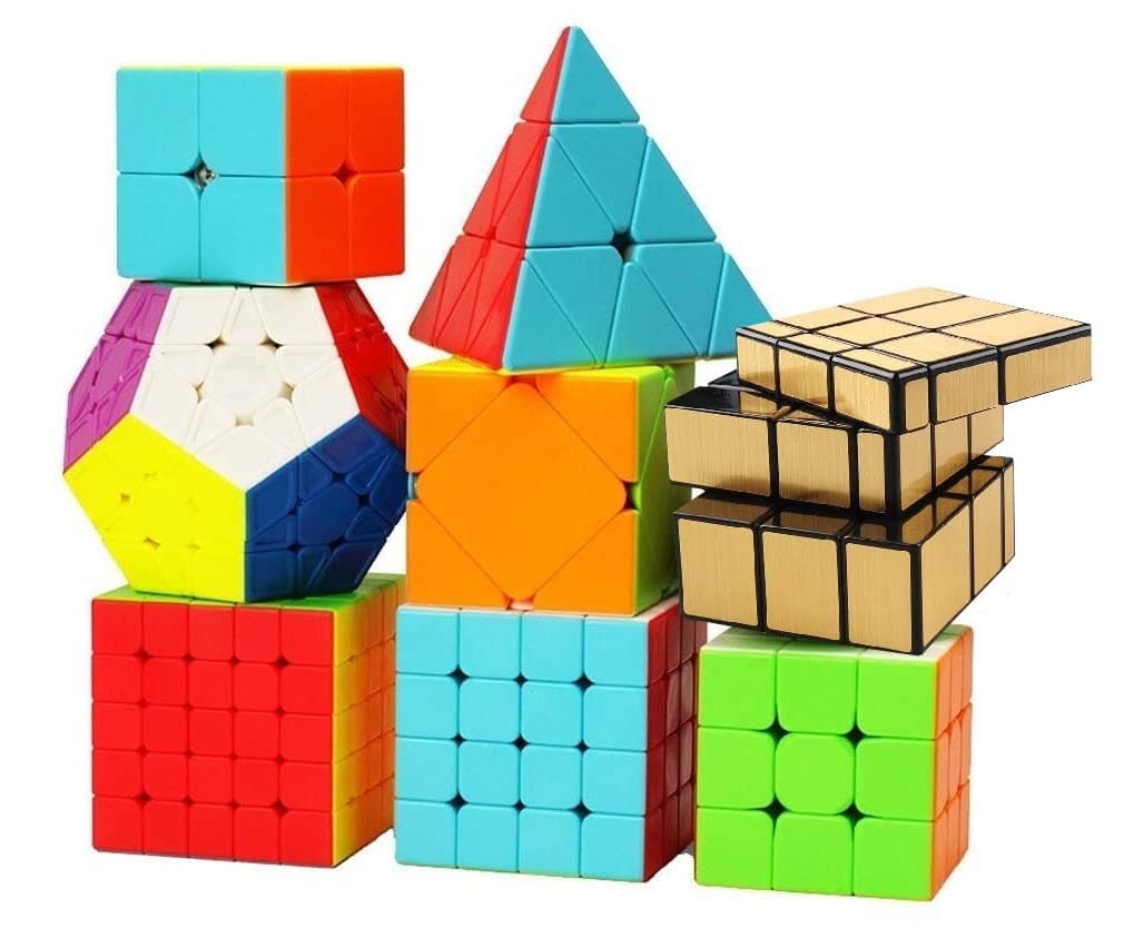 AUTHFORT Speed Cube Bundle Stickerless Magic Cubing Classroom Smooth Puzzles Set with Gift Packing (Gold 8 Cube)