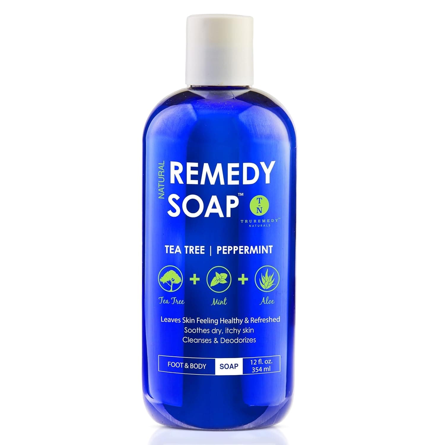 Remedy Soap Tea Tree Oil Body Wash, Helps Body Odor, Athlete's Foot, Jock Itch, Ringworm, Yeast Infections, Skin Irritations, Shower Gel for Women/Men, Natural Mint & Aloe Skin Cleanser 12 Oz