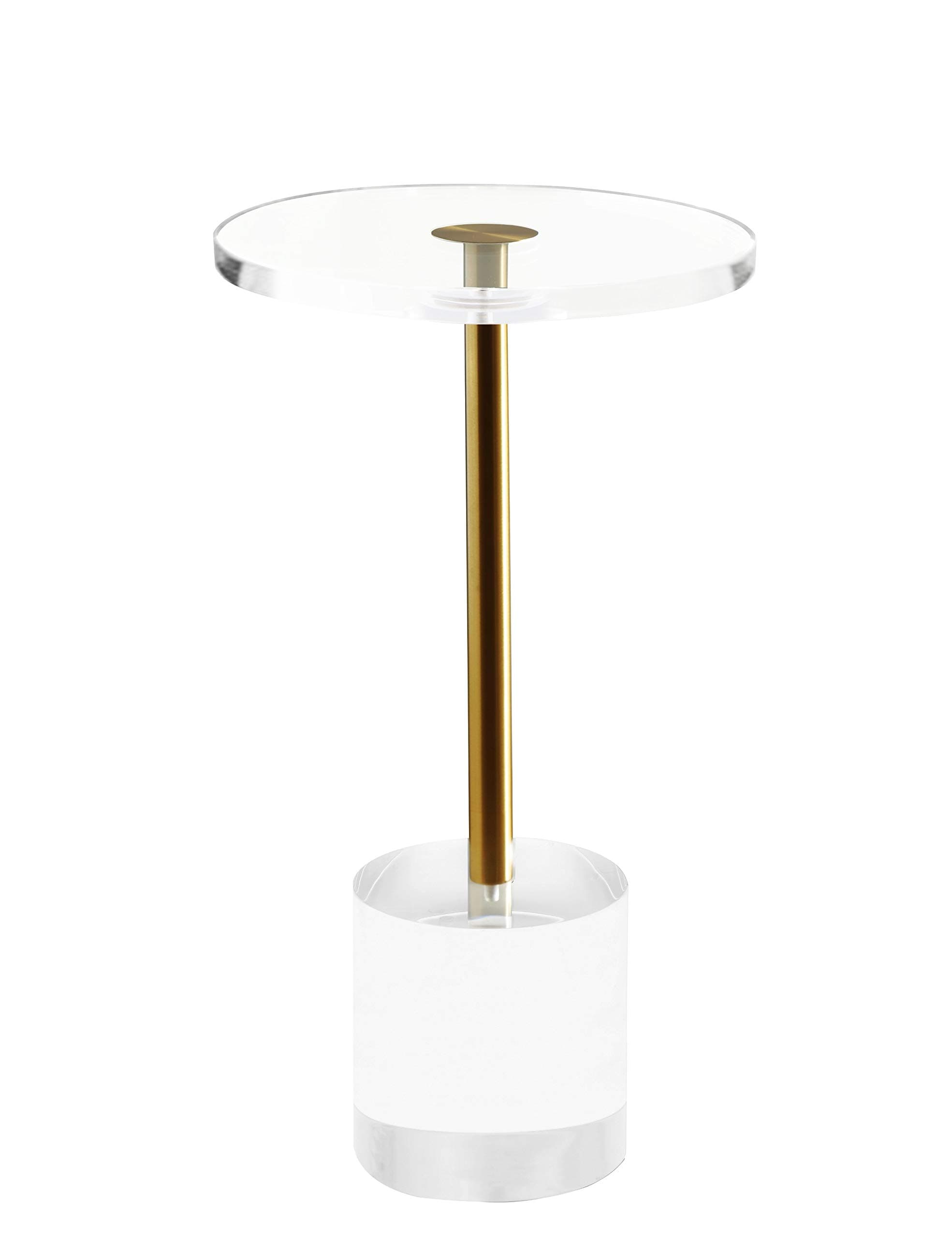 Artmaze Clear Acrylic End Table,Side Table,Brushed Brass Metal,Round,for Office, Living Room and Bedroom,Easy Assembly,12x12 inch，21.3 inch high