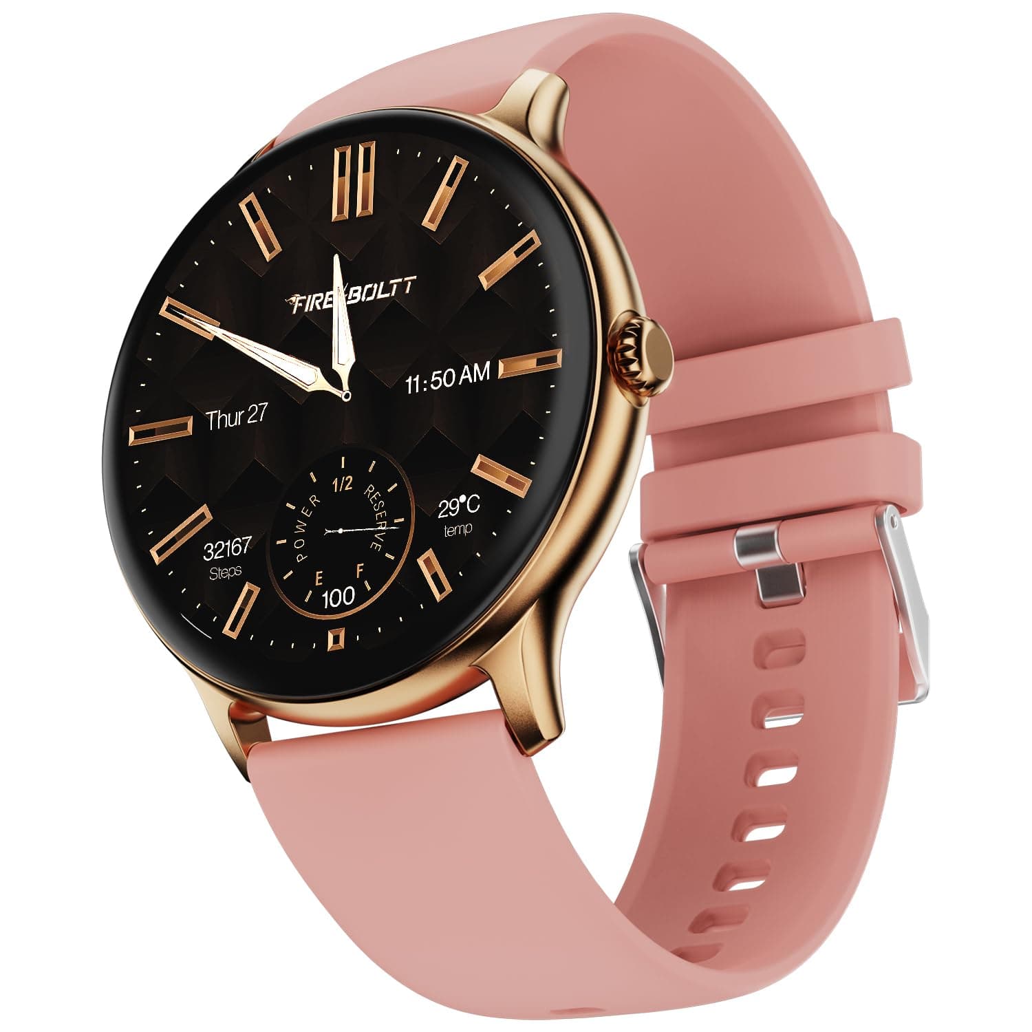 Fire-Boltt Phoenix Pro Round Smart Watch 1.39" HD Display with Bluetooth Calling, AI Voice Assistant, SpO2 & Heart Rate Monitor, 120+ Sports Modes, IP67 Waterproof Smartwatch for Women - Golden Pink
