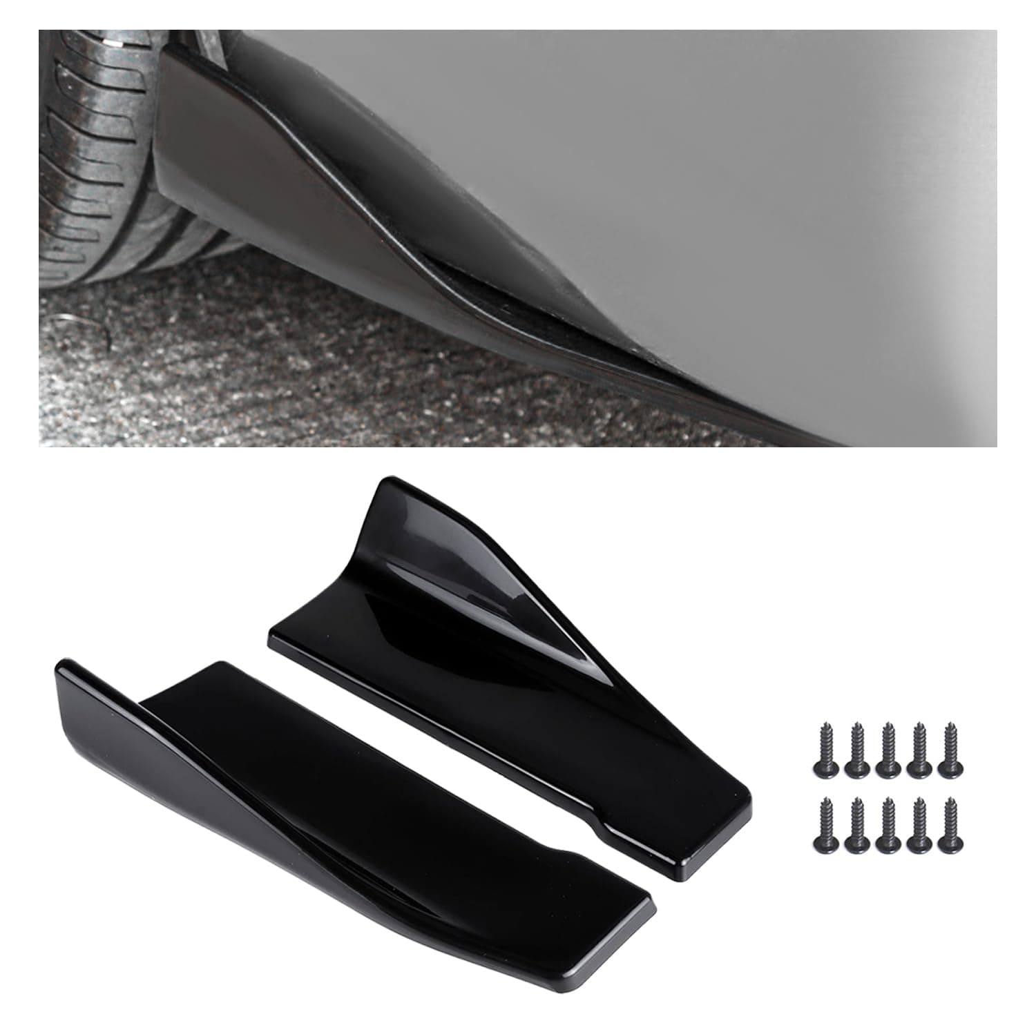 2 PCS Rear Bumper Lip Guards DIY Car Exterior Decoration, Anti-Collision Body Parts & Trim for Diffuser Splitter, Canard Protector Installed at The Bottom, Car Accessories (Bright Black)