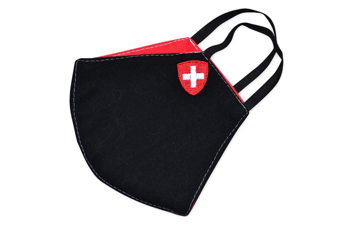 Fold-flat Face Mask with an Embroidered Country Flag of Choice - Reusable and Washable, Anti-dust, 100% cotton Face Cover (Switzerland - Large)