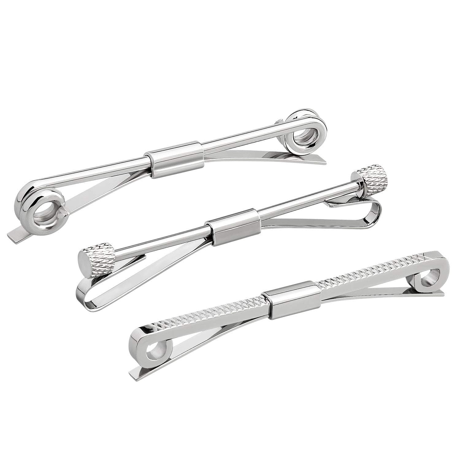 Merit Ocean Men’s Collar Pin Bar Set 3 Pcs for Men Shirt Color Silver Stainless Steel Clip Pin Bar Business Wedding Mandatory