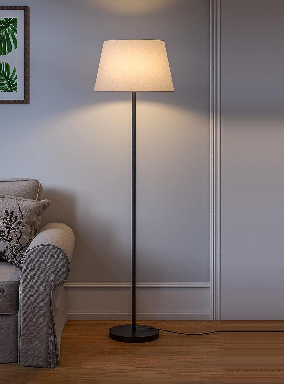 Metal Floor Lamp Standing Modern Black 4Ft Height With Lampshade 12 Inches Pack Of 1 (Tapered Beigeled)