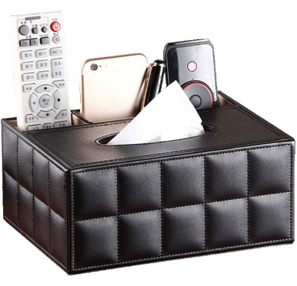 GoodernHigh PU Leather Tissue Box Holder Rectangular Multi-Functional Tissue Box Stationery Remote Control Organizer Home Decorative Tissue Holder for Home/Bathroom/Office/Car/Restaurant (Black)