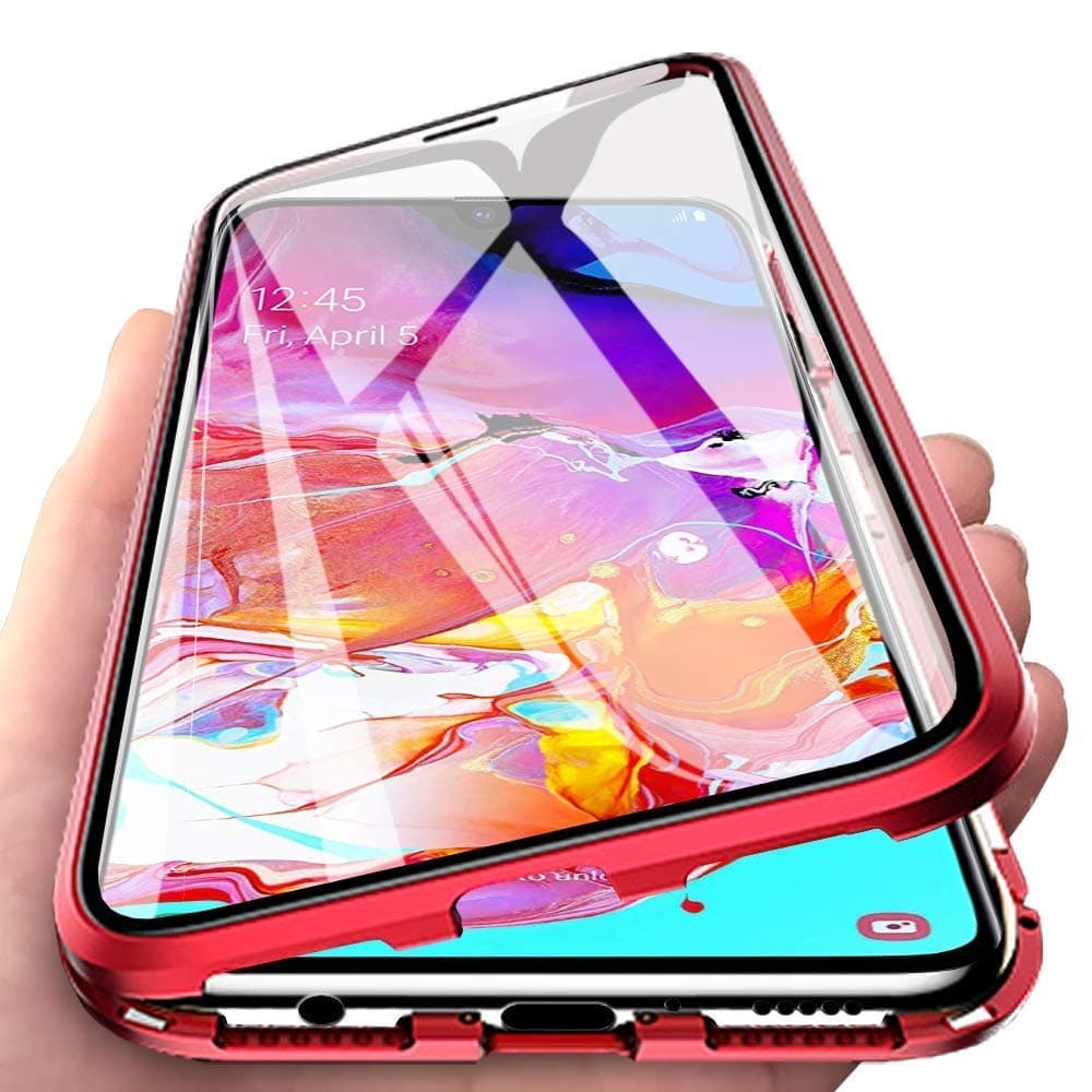 Case for Huawei Mate 10 Pro Phone Case Magnetic Adsorption Metal Aluminum Frame 360 Degrees Transparent 9H Tempered Glass Front Back Ultra-thin Anti Scratching Full Body Protective Cover, Red