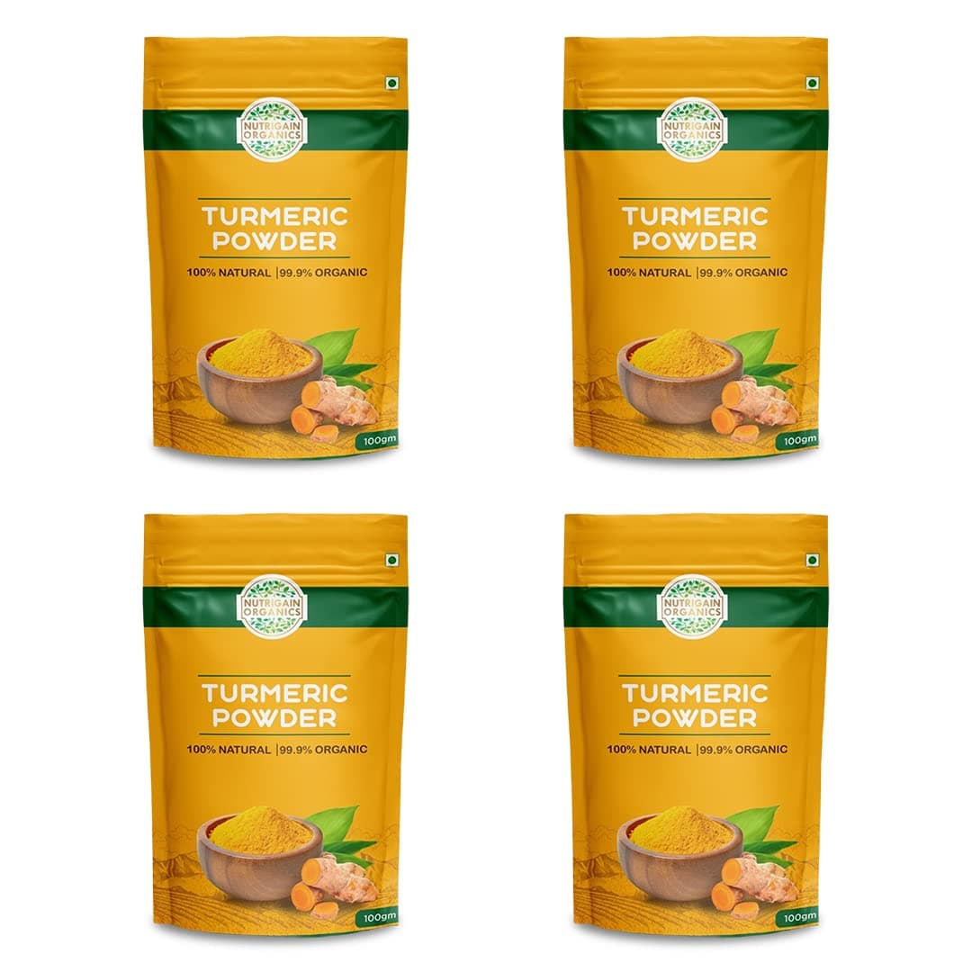 Nutrigain Organic Turmeric Powder | 100% Natural Haldi/Halad | Pure And Chemical-Free | Original Taste | Use In Cooking | 100 grams Pack of 4