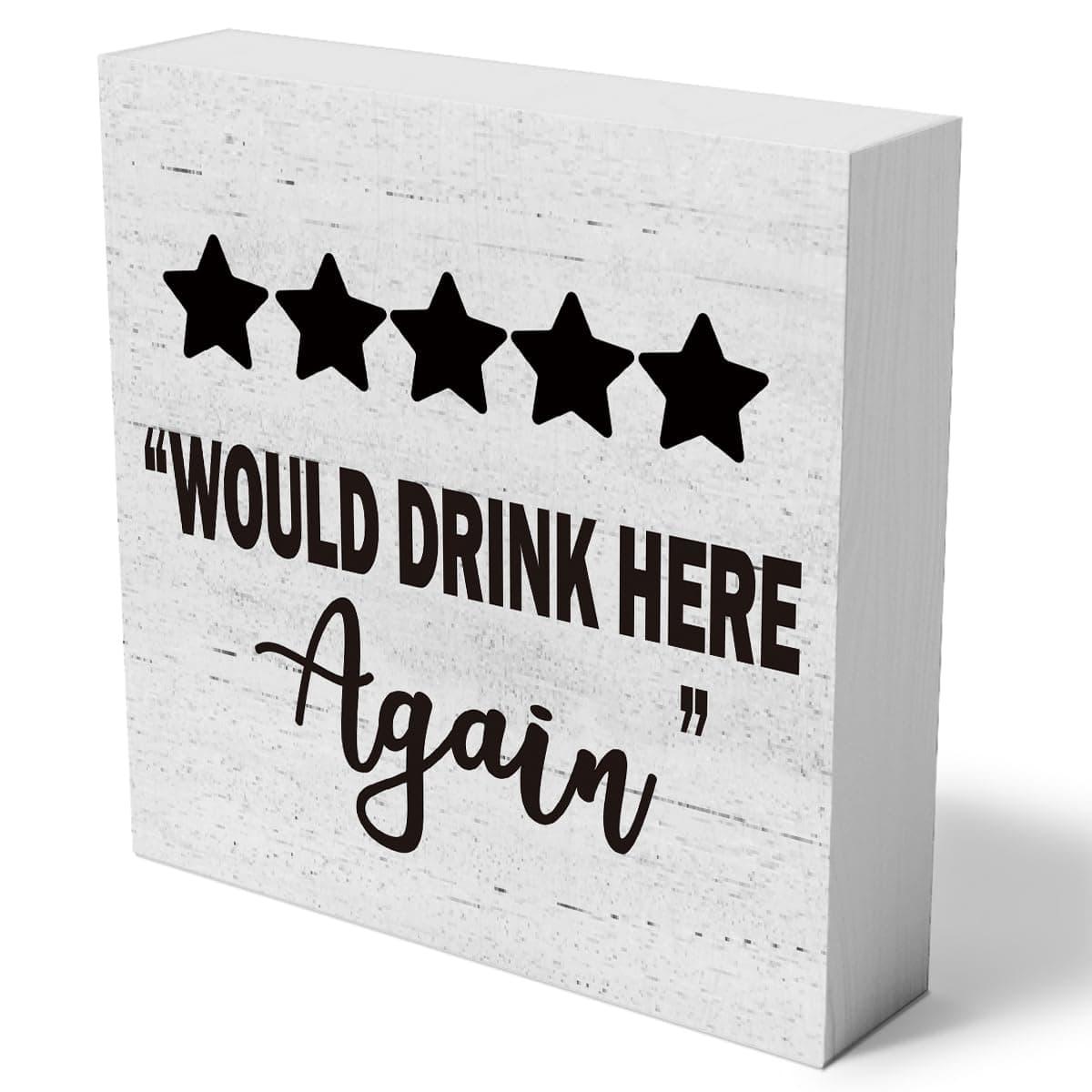 Would Drink Here Again Wooden Box Sign Decorative Funny Drinking Five Stars Wood Box Sign Home Kitchen Bar Decor Rustic Square Decor Sign for Shelf 5 x 5 Inches