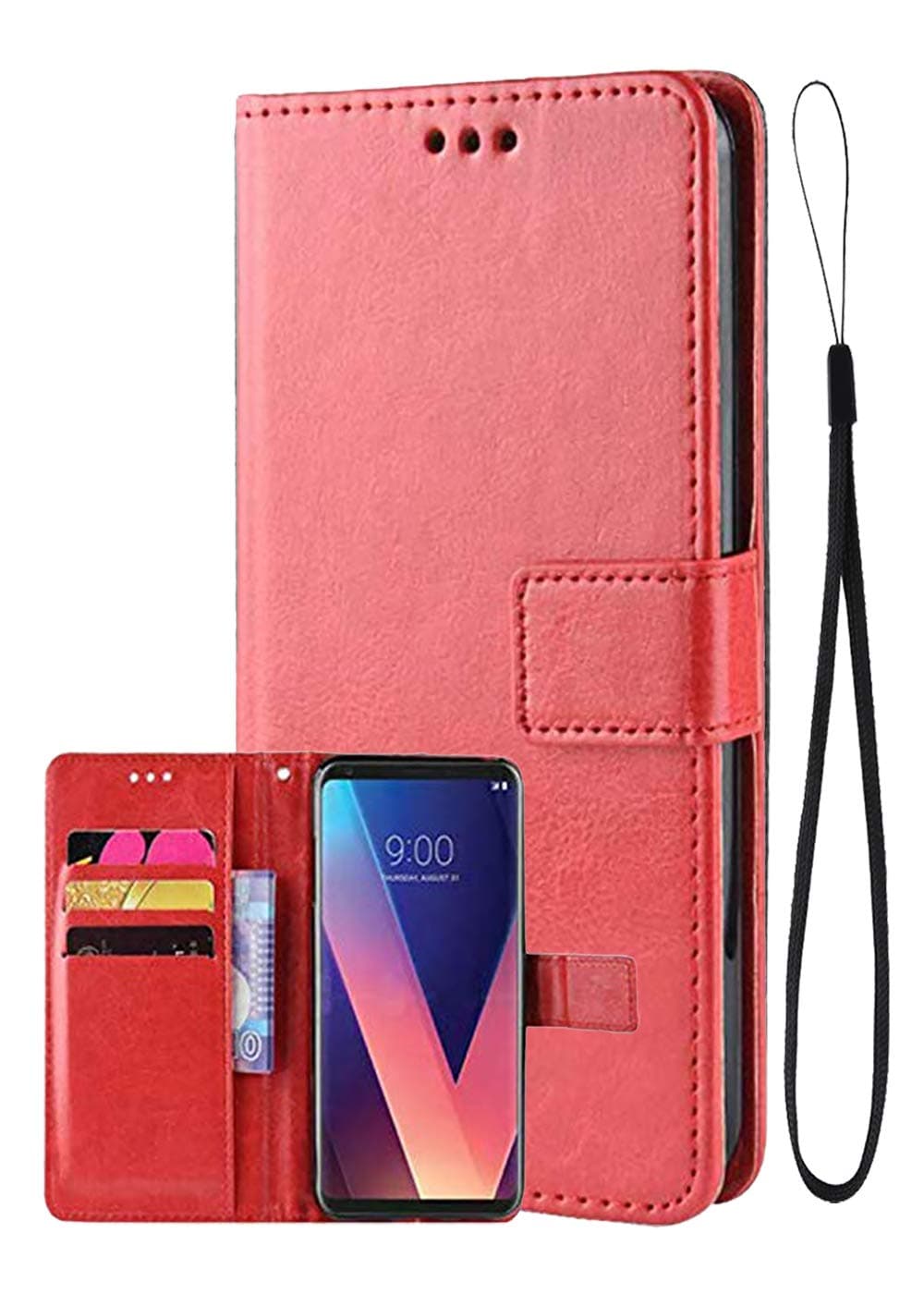 V 30 Case Wallet Compatible With LG V30 Cases Folio Kickstand L G 30 v phone Cover Ultra Thin Slim Stand With Card Holder Protective Bumper Luxury 30v Lgv30 6.0 Inch (Red)