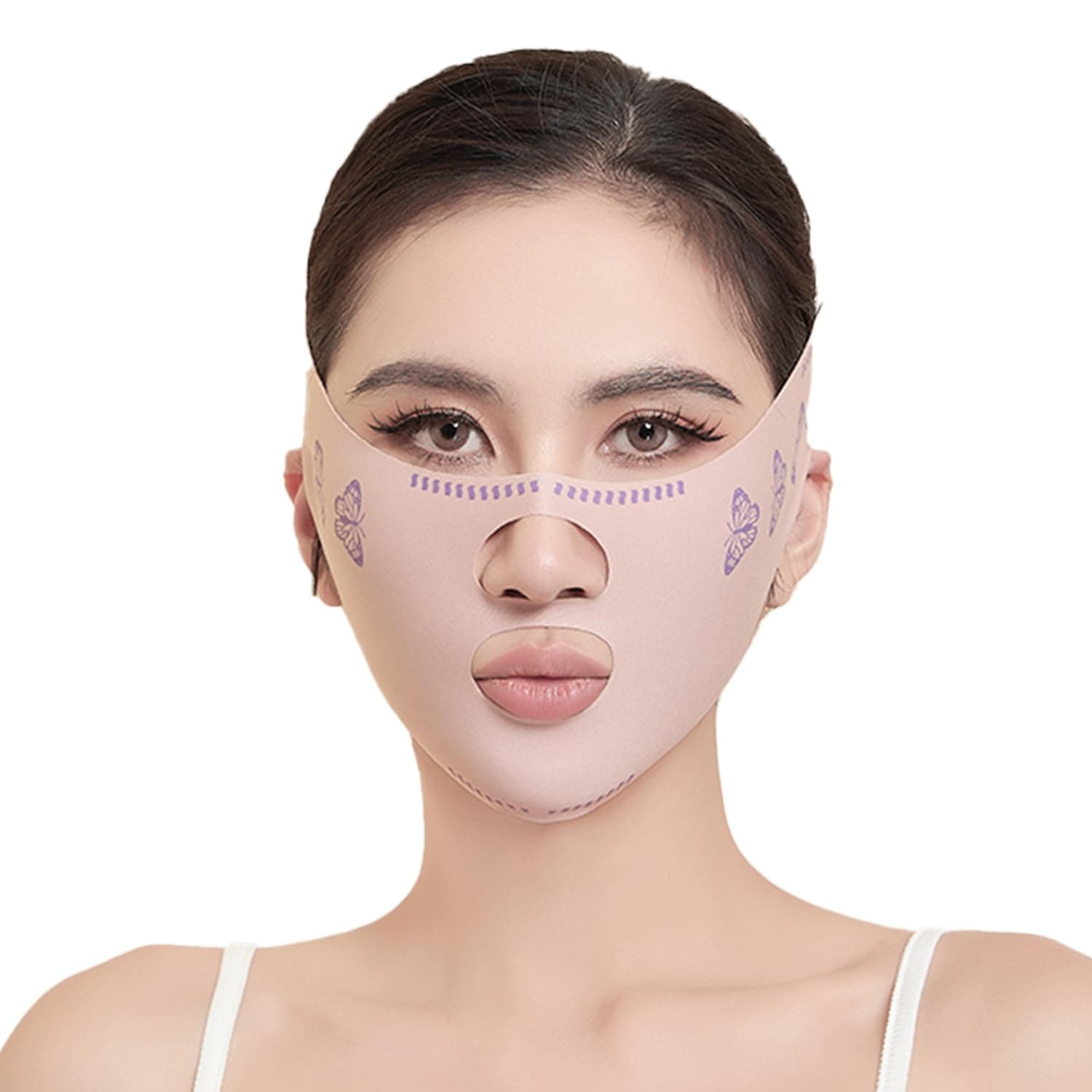 Double Chin Reducer Eliminator V Line Lifting Mask Chin Strap for Double Chin Face Slimming V Shaped Belt Reusable Facial Slimmer Shaper Jaw Exerciser for Women - (Butterfly Design Two Wearing Mode)
