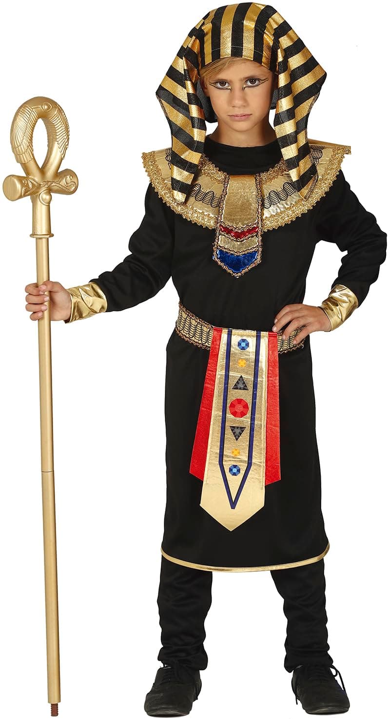 FIESTAS GUIRCA | Egyptian Fancy Dress Costume for Children - Tunic, Trousers, Belt, Collar and Headpiece - Pharaoh and Ancient Egypt Costumes for Halloween - Black and Gold