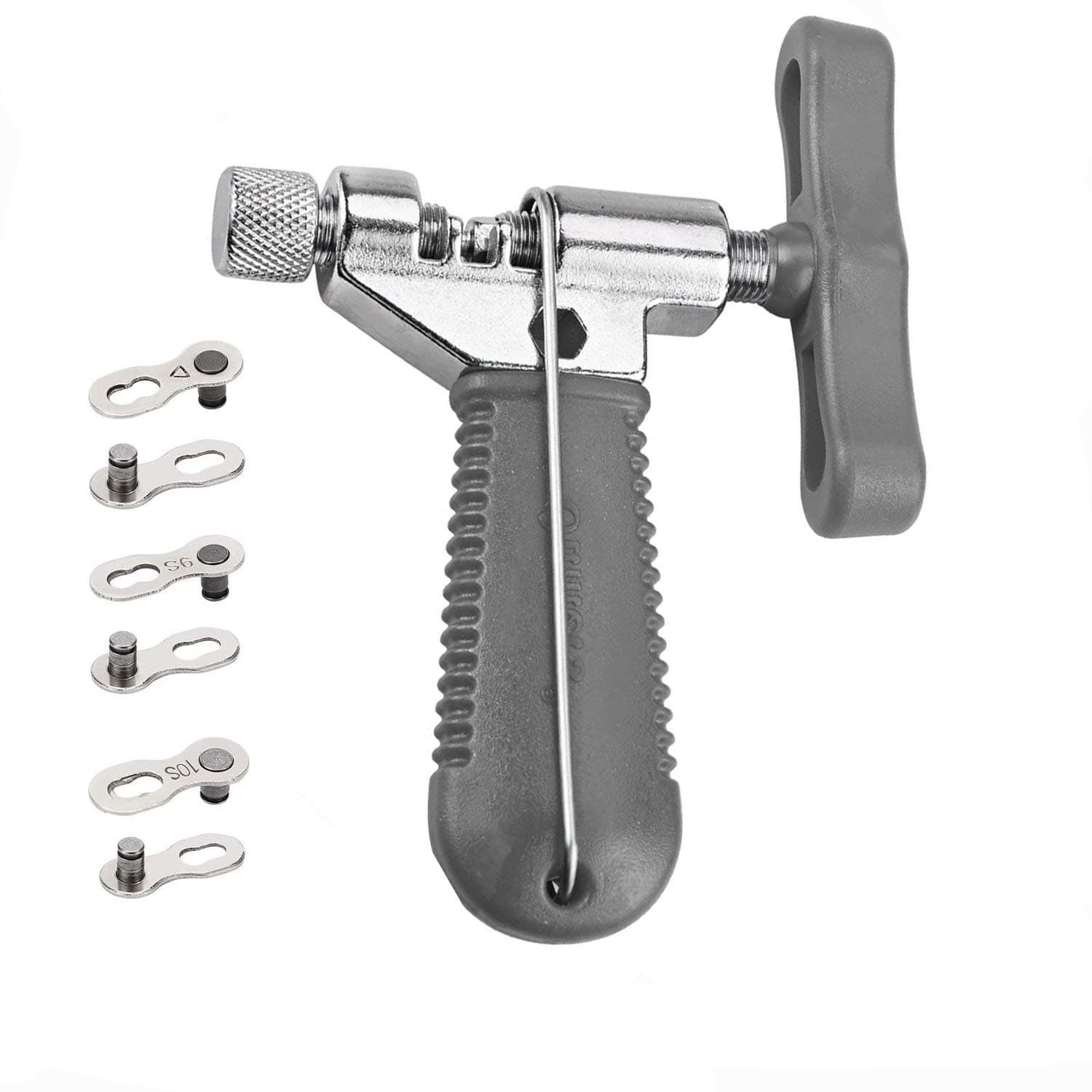 QKURT Bike Chain Splitter + 3 Pairs Bicycle Missing Link, Universal Bike Chain Cutter Breaker Tool With Chain Hook for 7 8 9 10 Speed Bicycle Chain Link Repair Removal/Install - Reusable Bicycle Tools