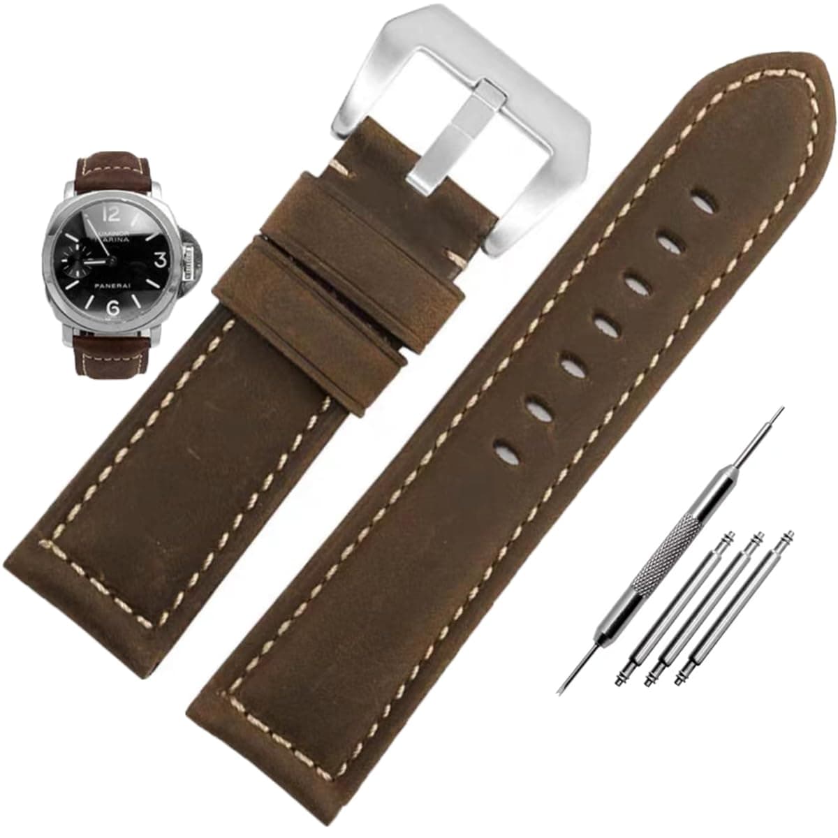 Vintage Leather Watch Bands for Men - Top Grain Leather Compatible with Panerai Watch Band - 20mm, 22mm, 24mm, 26mm