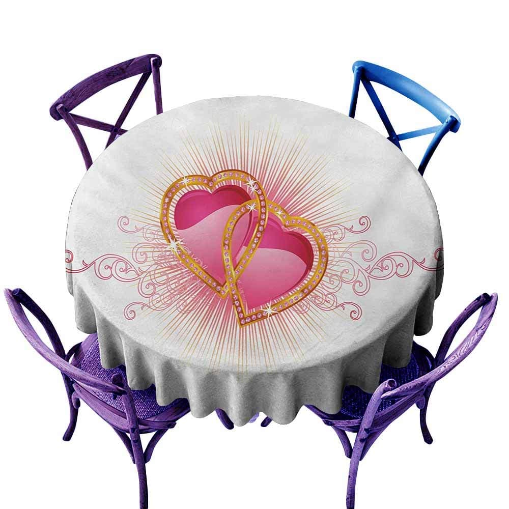 Round Tablecloth,Engagement Party Romantic Celebration Hearts for Engagement Party Swirls Image,Party Decorations Table Cover Cloth,43 INCH,Pale Pink and Marigold
