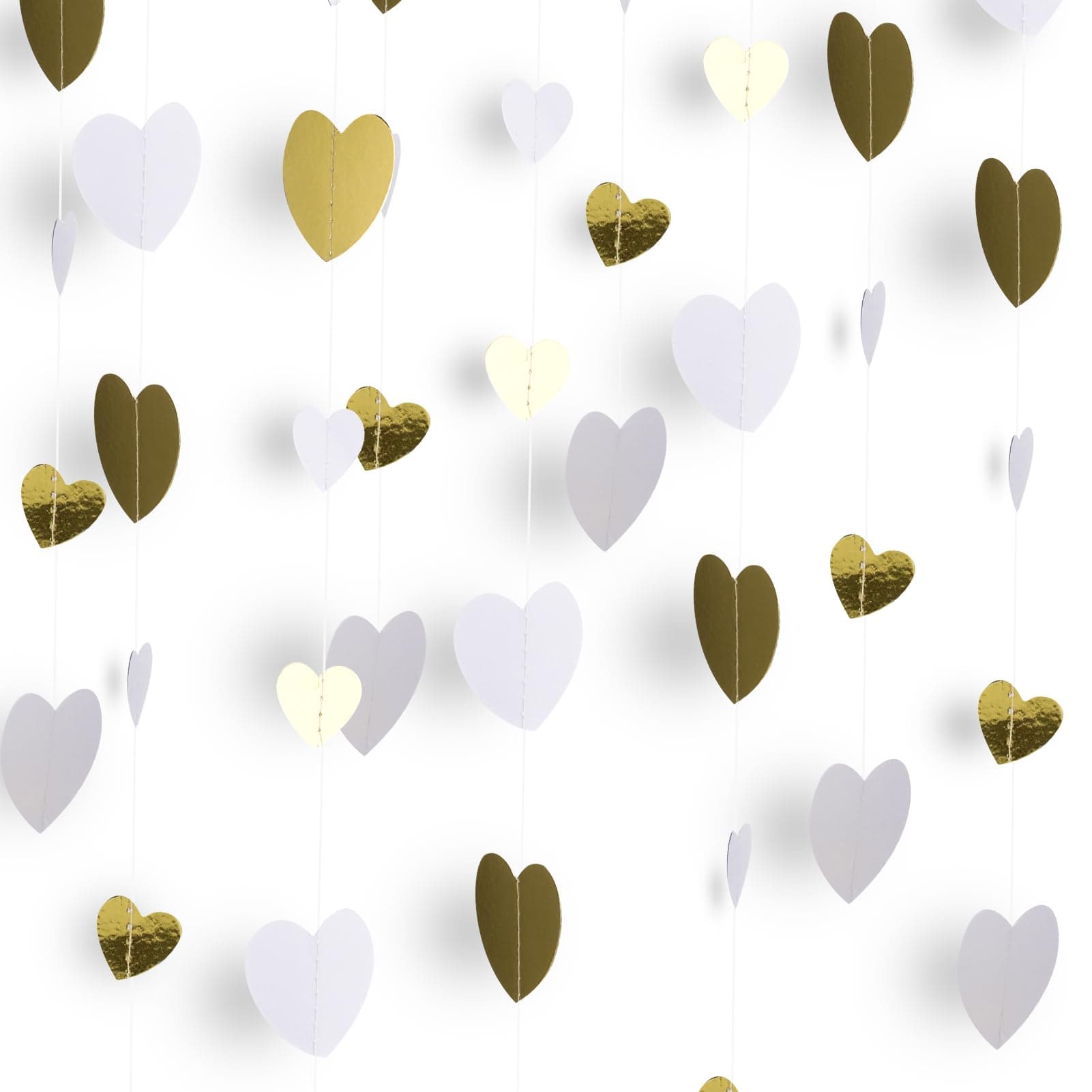 52 Ft Love Heart Garland Hanging Streamers, White and Gold Party Hanging Decorations for Wedding Engagement Birthday Bridal Shower Anniversary Valentine's Day Decorations