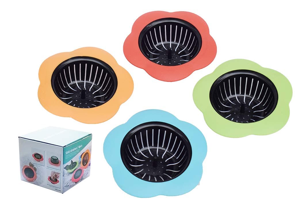 Kitchen Sink Strainer 4 Pack, Pouring strainers，Drain FilterLarge Wide Rim 4.5" Diameter (4.5" Diameter, 4 Color)