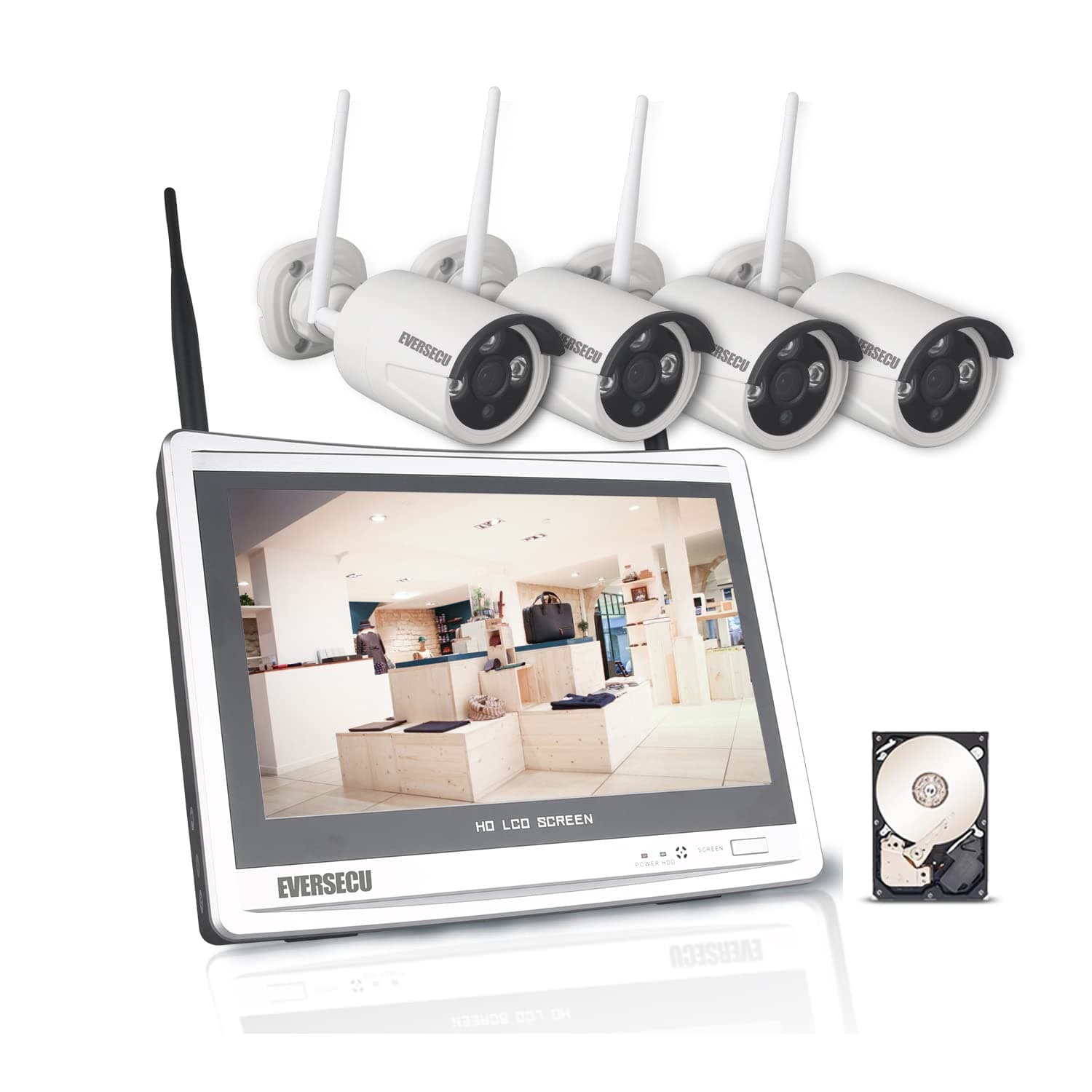 [8 Channel Expandable] 2K 3MP Home Security Camera System with 12 Inch Monitor and NVR Combo Surveillance Kits with 1TB Hard Drive, 8 Channel CCTV System with 4