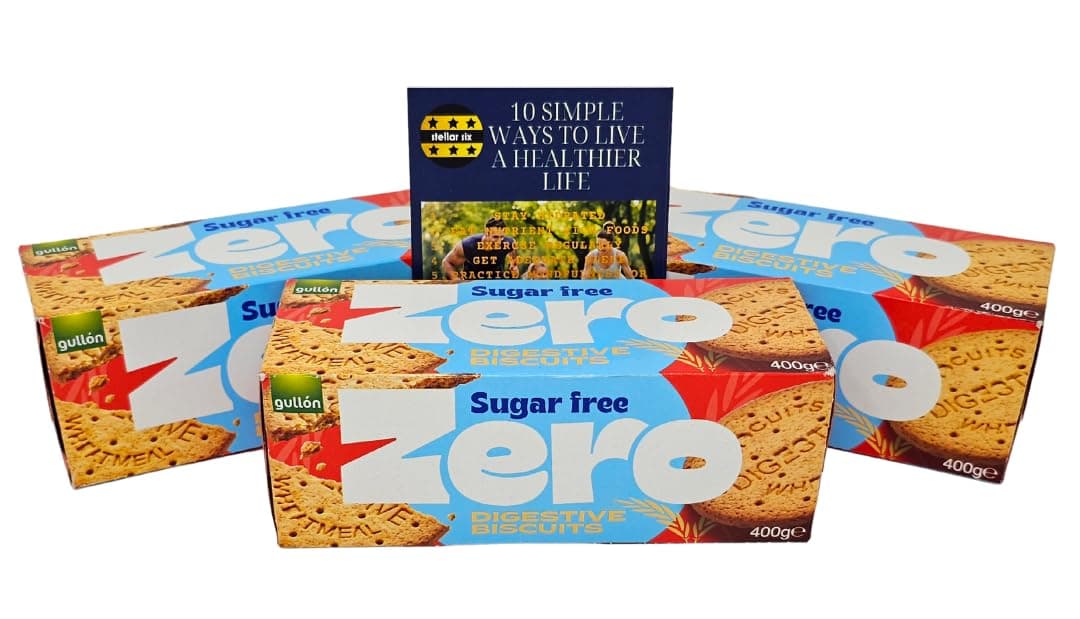 Gullon Zeroh Sugar Free Digestive Biscuits 3 x 400g + Stellar Six Healthy Living Advice Card – High Fibre, No Palm Oil, Low Calorie Snacks, Sugar Free Biscuits, Healthy Snacks, Vegetarian