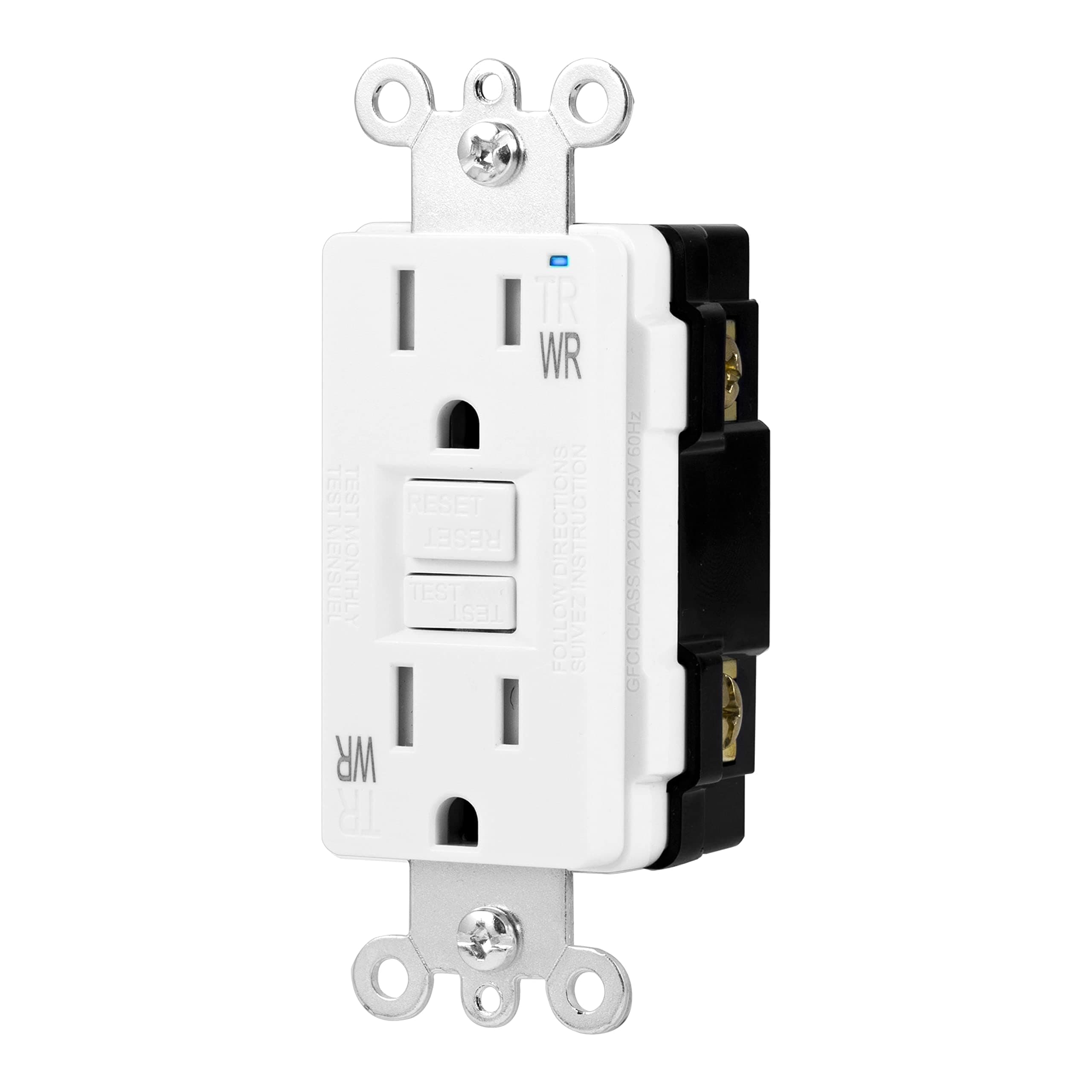 Weather-Resistant Tamper-Resistant GFCI Receptacle with LED Indicator, Self-Test, Ground Fault Circuit Interrupter for Indoor or Outdoor Use, 15 Amp, White
