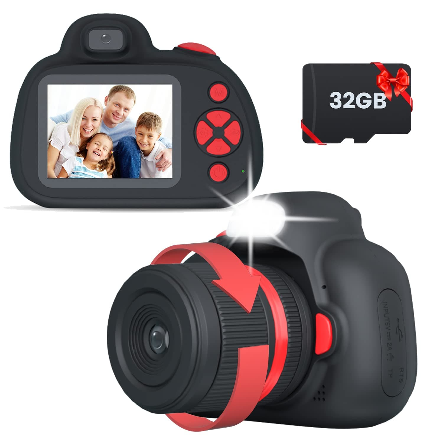 MOREXIMIKids Camera, Digital Camera for 3-8 Year Old, Toys for Girls Stucks, 2.4 Inch IPS Screen, LED Flash, 32G Card, Birthday Gifts Christmas Holiday
