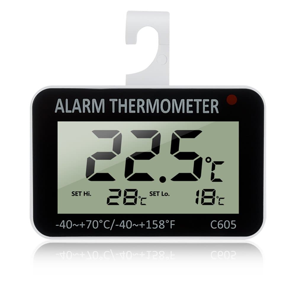 Gellvann Digital Waterproof Freezer Refrigerator Thermometer Digital Fridge Thermometer with Hook LED Alarm Indicator LCD Display Room Thermometer for Home Kitchen Restaurants Bars Cafes