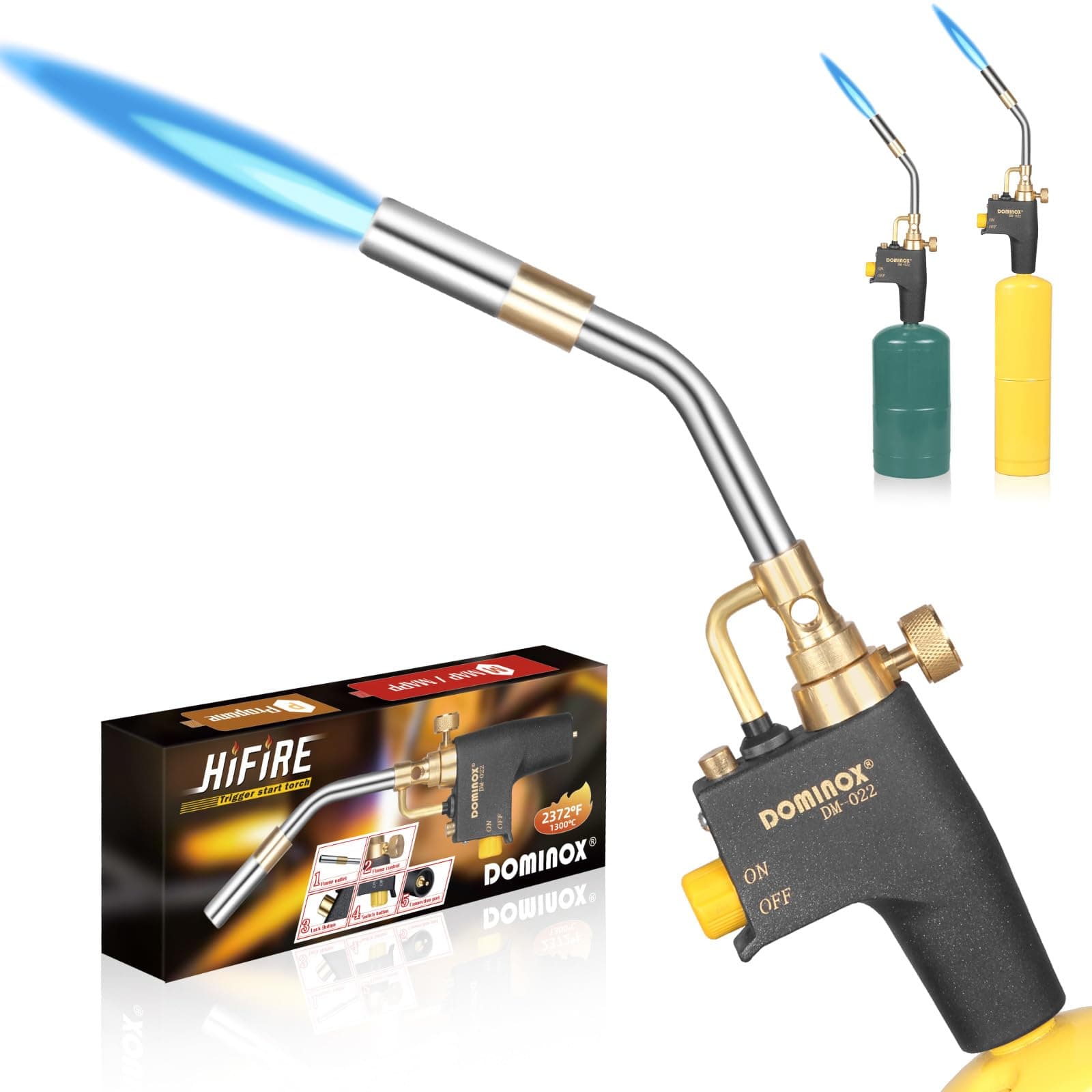 DOMINOX Propane Torch Head, High Intensity Torch Head Trigger Start Gas Torch, Soldering Torch for Propane, MAP and MAP PRO Tank, Soldering, Ignition, Barbecue, Lighting