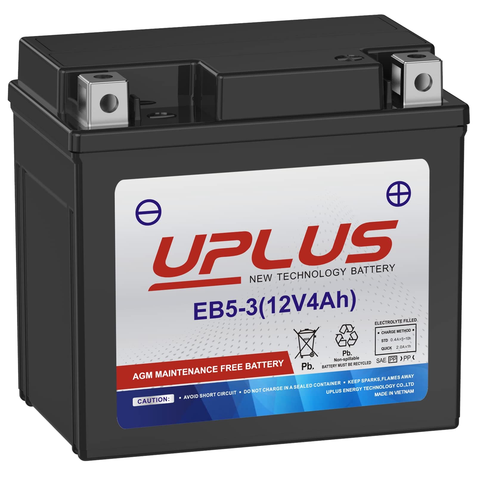 UPLUS YTX5L-BS ATV Motorcycle Battery, EB5-3 Maintenance Free 12V 4Ah SLA Batteries Scooter AGM Battery, Replacement for GTX5L-BS, ETX5L-BS, CTX5L-BS, BTX5L-BS, PTX5L-BS, AGM12-5, YTZ5S-BS