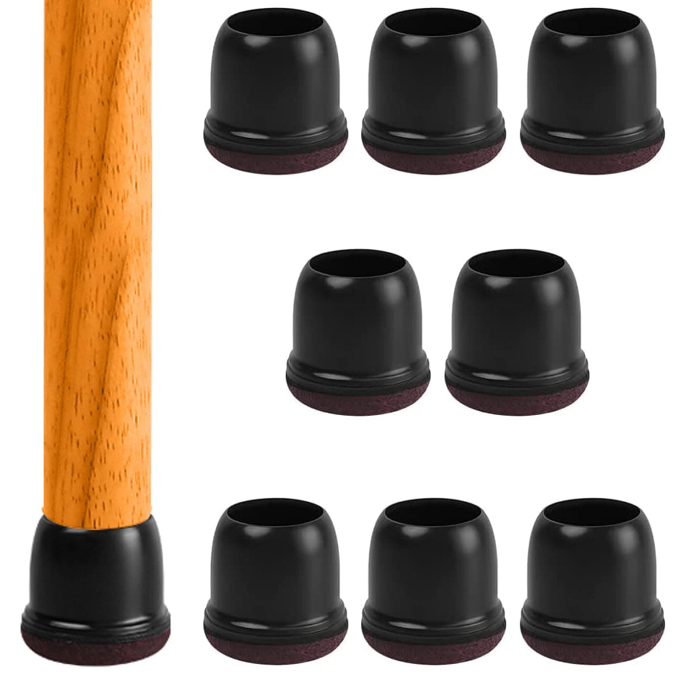 Black Silicone Chair Leg Floor Protectors with Felt, Chair Leg Caps, Silicon Furniture Leg Feet Protection Cover Protect Hardwood Floor Black Brown Clear 8 Pcs (Round, Black Fit 0.5-0.8" - 8Pack)