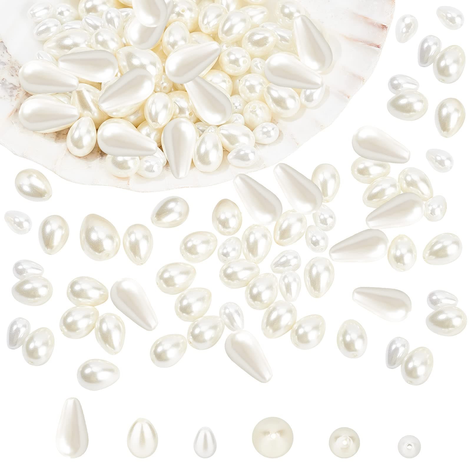 arricraft 150 Pcs Glass Teardrop Pearl Beads, Eco-Friendly Faux Pearl Beads Chain for Decoration DIY Crafts Jewelry Making 3 Colors