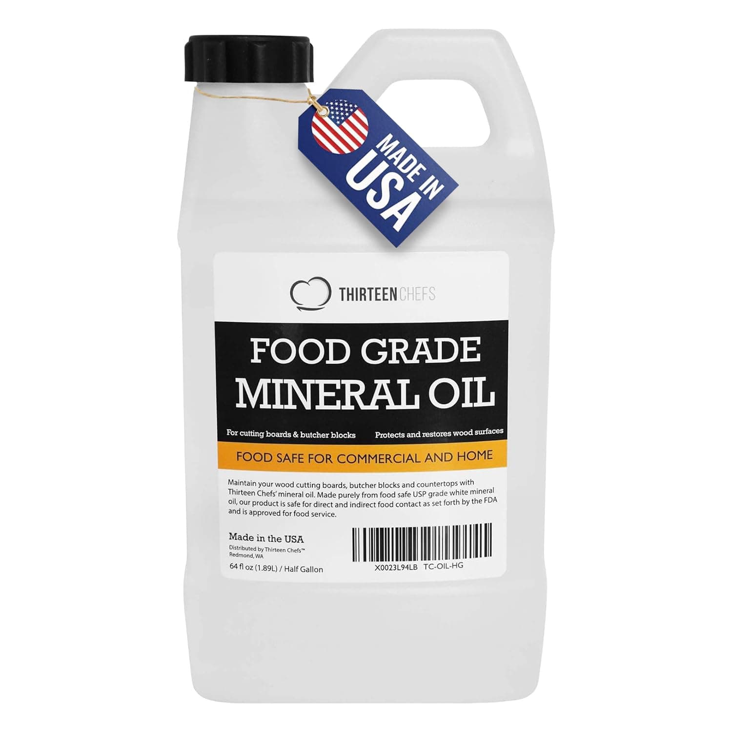 Thirteen Chefs Food Grade Mineral Oil for Cutting Boards, Countertops and Butcher Blocks, Food Safe and Made in The US Clear Half Gallon