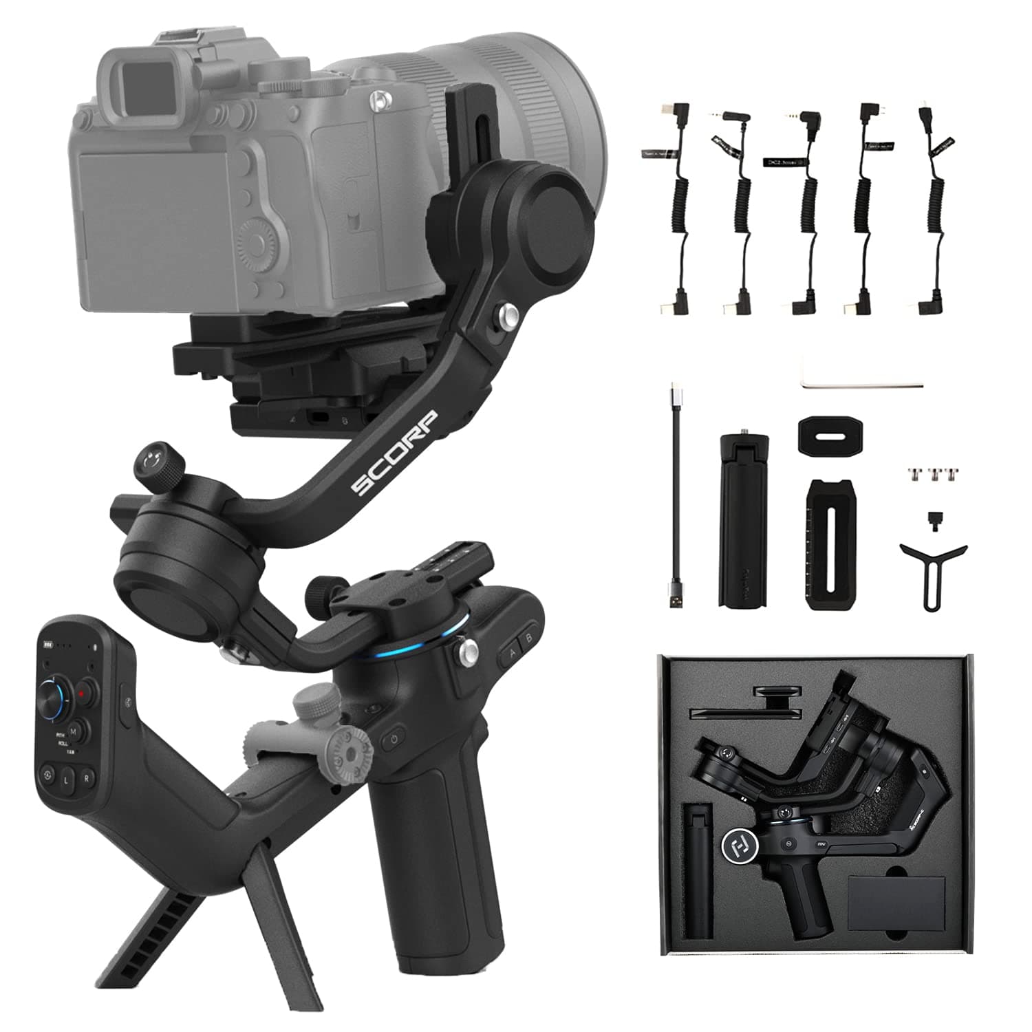 FeiyuTech Official SCORP-C Camera Gimbal 3-Axis Handheld Gimbal Stabilizer for DSLR and Mirrorless Cameras with 5 lb Payload, Light Weight for Sony Canon Panasonic Lumix Nikon Fujifilm