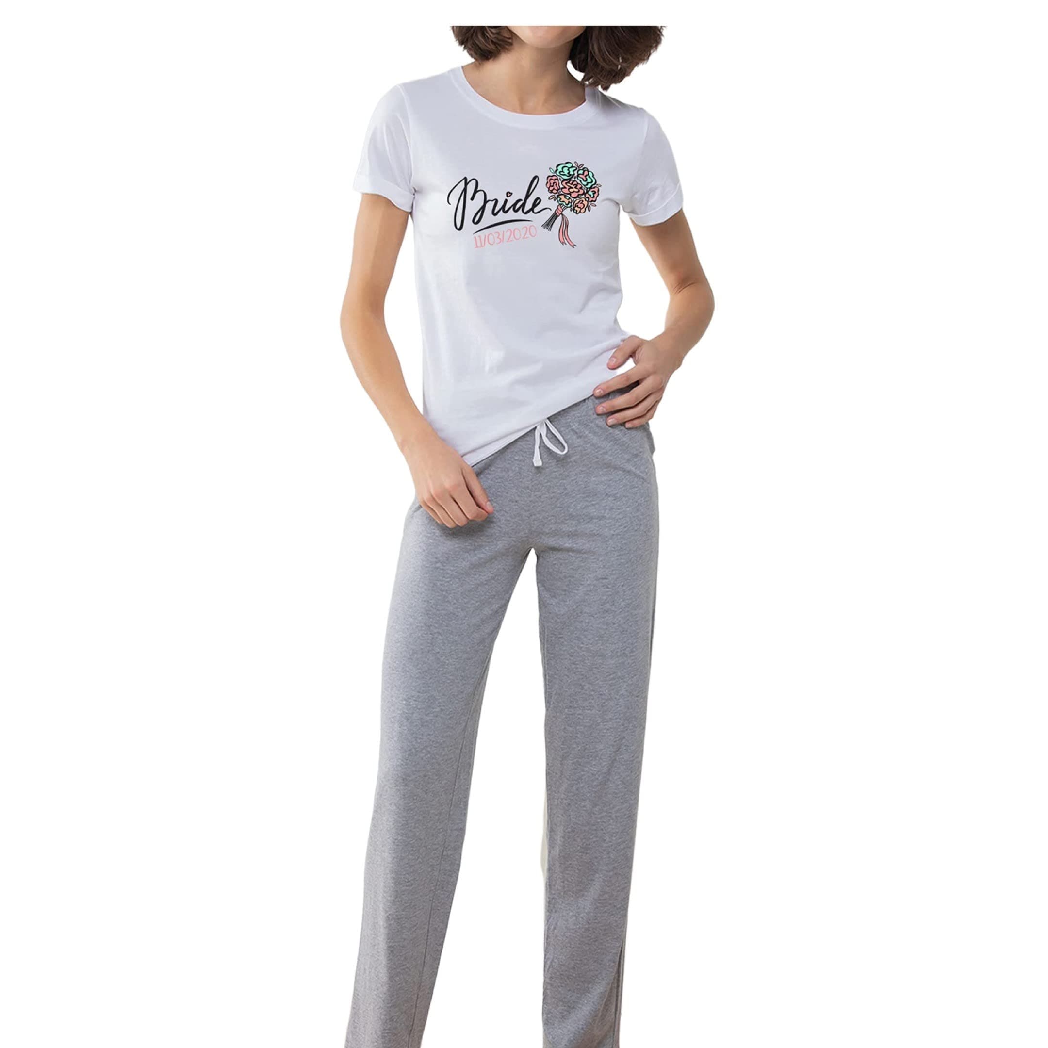 Personalised Bride Pyjamas PJs Ladies Pyjamas Bridal Wear Bride Top Wedding Loungewear Bridal Flowers