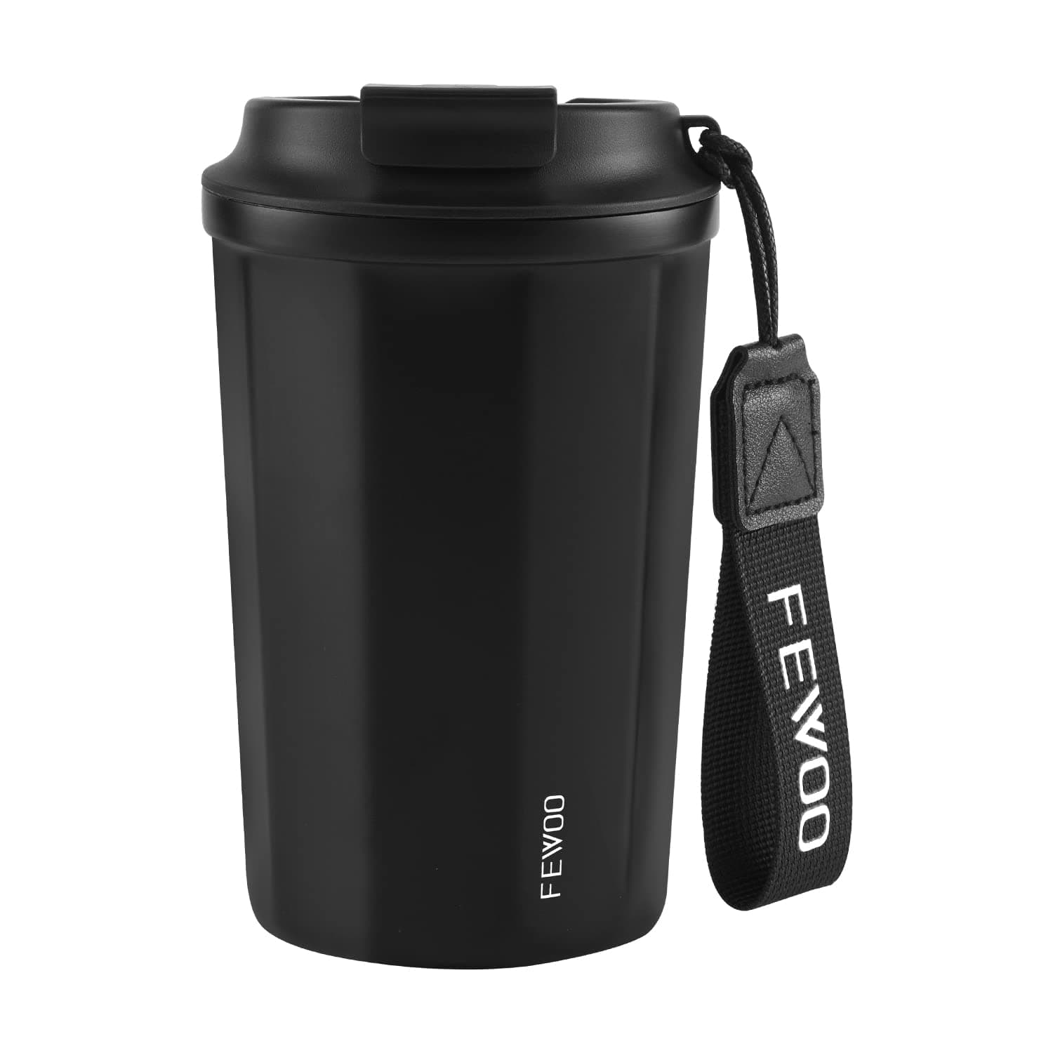 FEWOO Coffee Travel Mug with Ceramic Coating, 380ml Insulated Stainless Steel Coffee Cup, Portable Coffee Flask for Hot and Cold Water and Drinks (Black)
