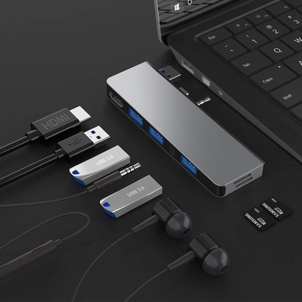 Surface Laptop 1 Laptop 2 USB Hub Docking Station with 4K HDMI Adapter, Audio Out Port, 3 USB 3.0 Ports Transport Combo Dock, Read SD&TF Card Slot for Microsoft Surface Laptop 1769 (1st Gen 2st Gen)