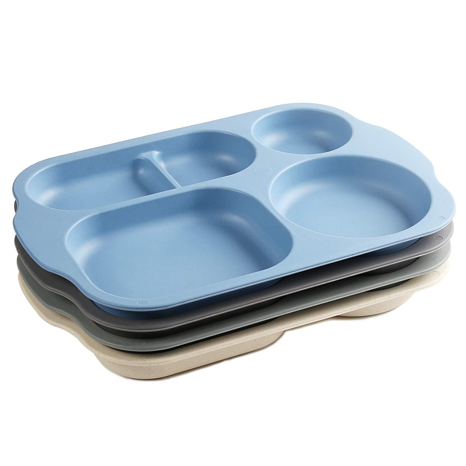 shopwithgreenDivided Plates for Kids Adults, 12 Inch (4PCS) Unbreakable Wheat Straw Section Plates, Large Lightweight Reusable Compartment Lunch Trays, BPA Free Dishwasher & Microwave Safe