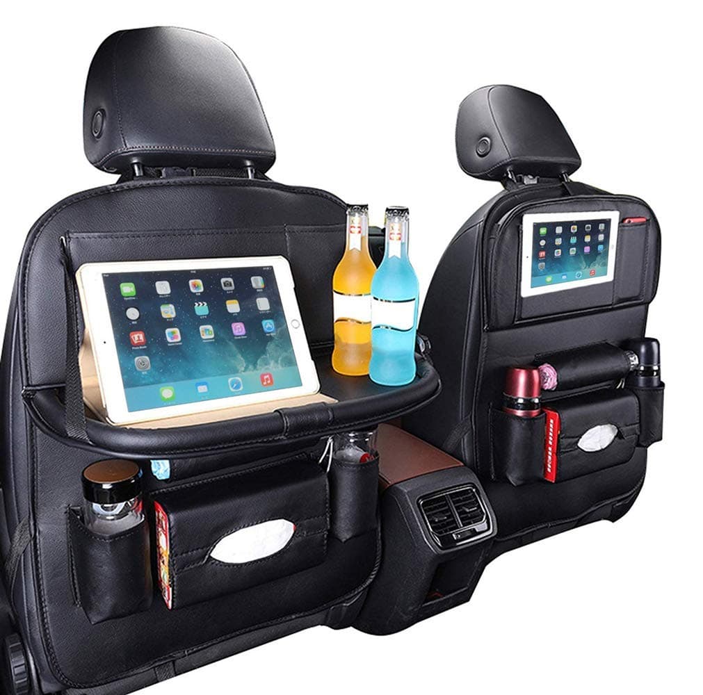 Fincy Palmoo Pu Leather Car Back seat Organizer with Foldable Table Tray, Table Tray, Foldable Dining Table with iPad and Tablet Holder, Travel Accessories Organizer (1 pack)