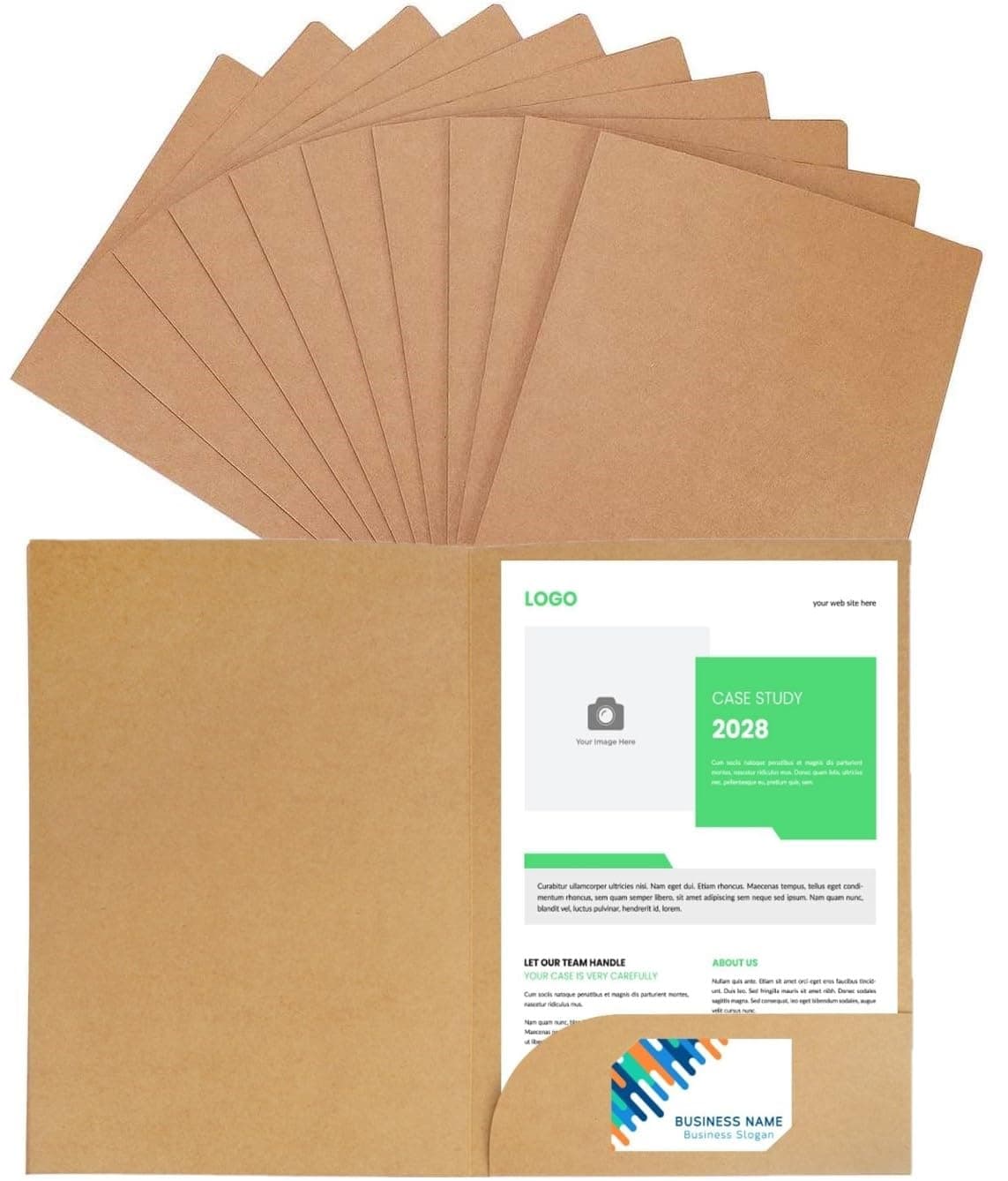 – LATERN 10Pcs A4 Document File Folder, Kraft Paper Square Cut Folders Insert Presentation Paper Holder Storage Pouch Portfolio Paperwork Organizer with Cards Slot Folders for Office School (Khaki)