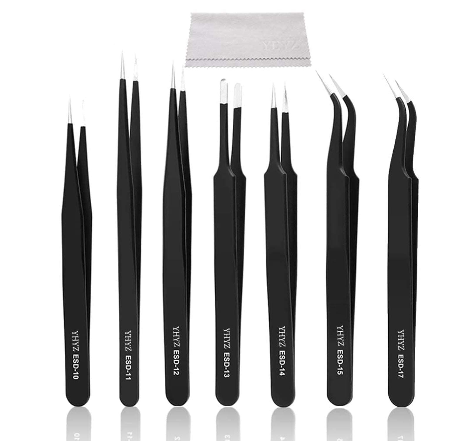 YHYZ 7pcs Precision Tweezers Set, Premium Anti-Static Stainless Steel ESD Tweezers Set Kit for Electronics, Sodlering,Jewelry, Craft, Laboratory Work, DIY(7PCS, Version)