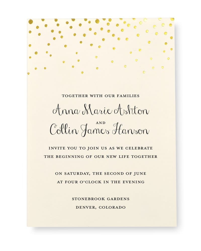 Gold Foil Dots Print-at-Home Wedding Invitation Kit, Ivory, 5” x 7”, Set of 25