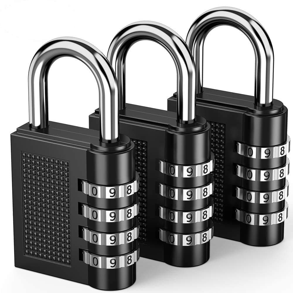 Combination Padlocks [3-Pack], Joyguard Combination Lock Security Weather Proof 4-Digit Combination Padlock Outdoor for School & Gym Locker, Outdoor, Fence, Hasp, Storage Case, Toolbox & Shed - Black