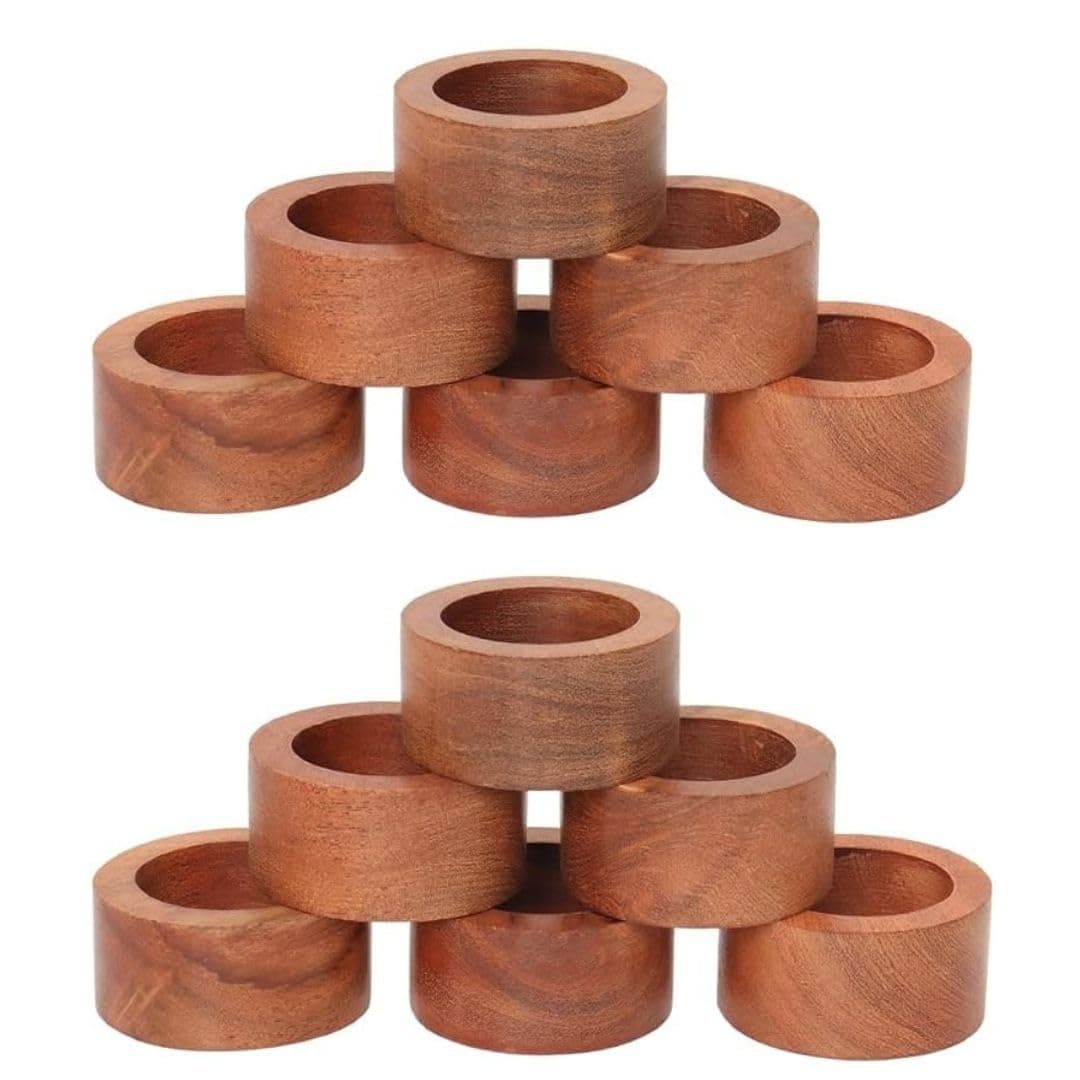 Wooden Napkin Ring for Weddings Dinner Parties or Every Day Use (Set of 12, Plane)