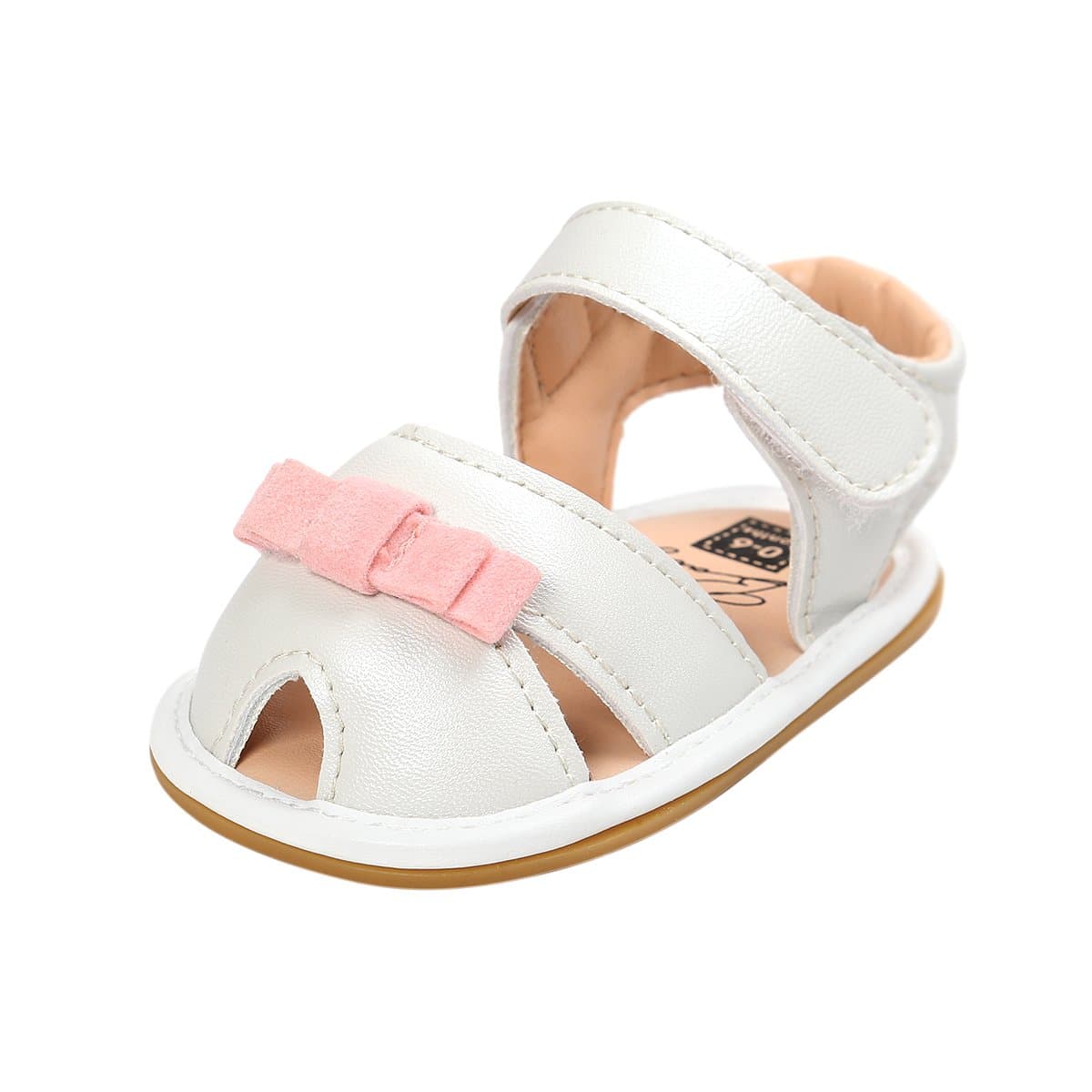 Kuner Baby Girls Cotton Bowknot Rubber Sole Nonslip Outdoor Toddler Summer Sandals First Walkers Shoes (13cm(1218months), White Flowers)