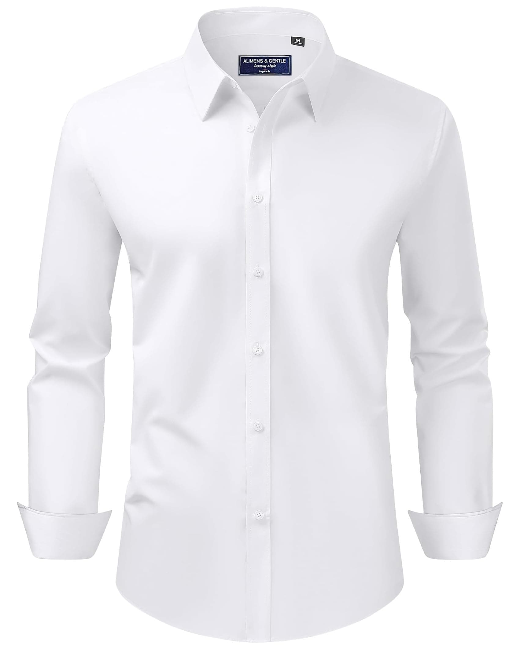 Men's Dress Shirt Regular Fit Stretch Stain Shield Long Sleeve Solid Business Wedding Button Down Shirts