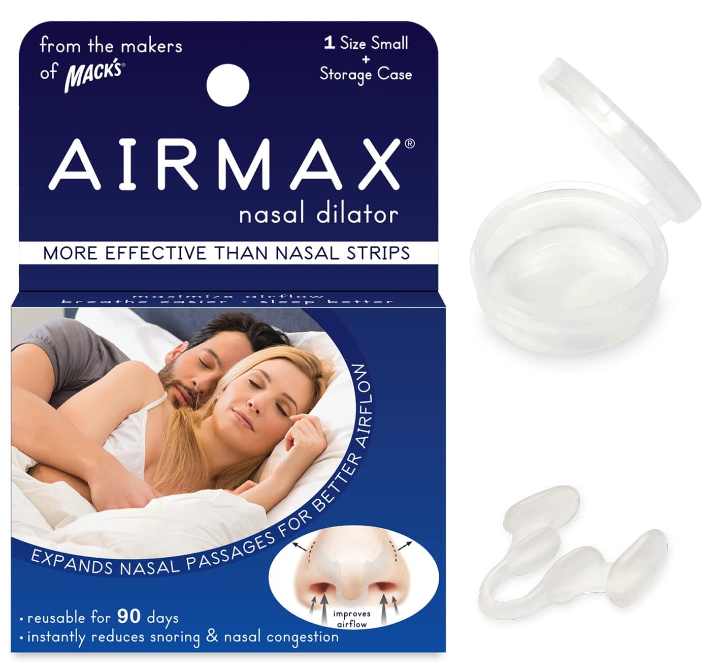 AIRMAX Nasal Dilator for Better Sleep - Natural, Comfortable, Anti Snoring Sleep Aid Solution for Maximum Airflow and Easier Breathing (Small - Clear)