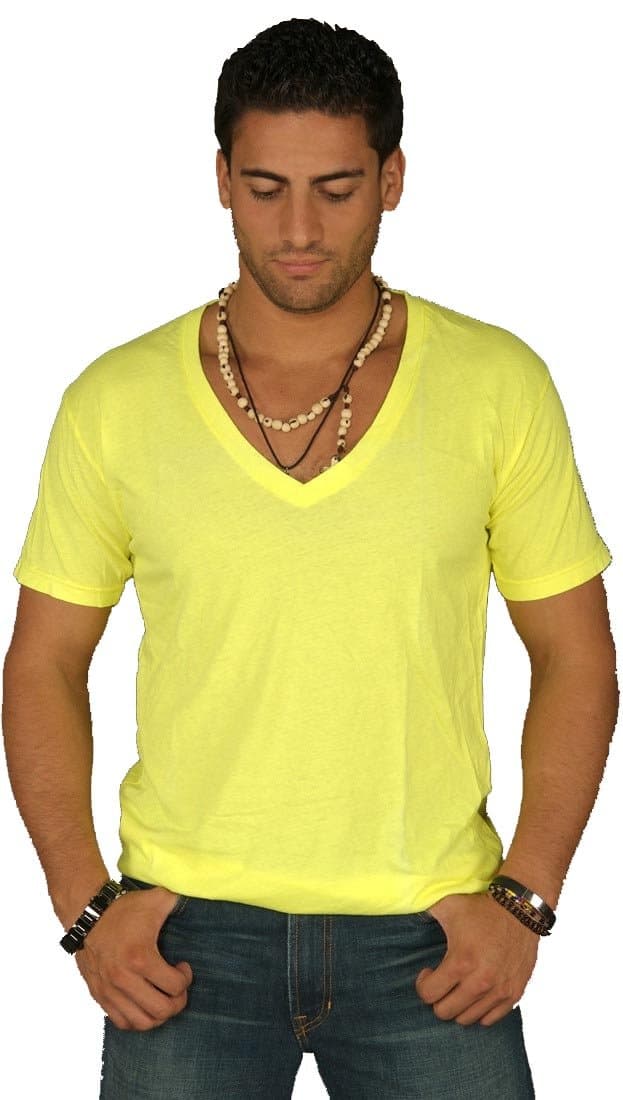 Dirtee Hollywood Mens Basic V Neck Tee Cotton Shirt Yellow