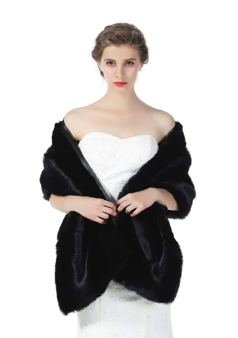Faux fur Shawl Wrap for Wedding Women Shrug Bridal Stole Winter Cover Up Bridesmaids Cape