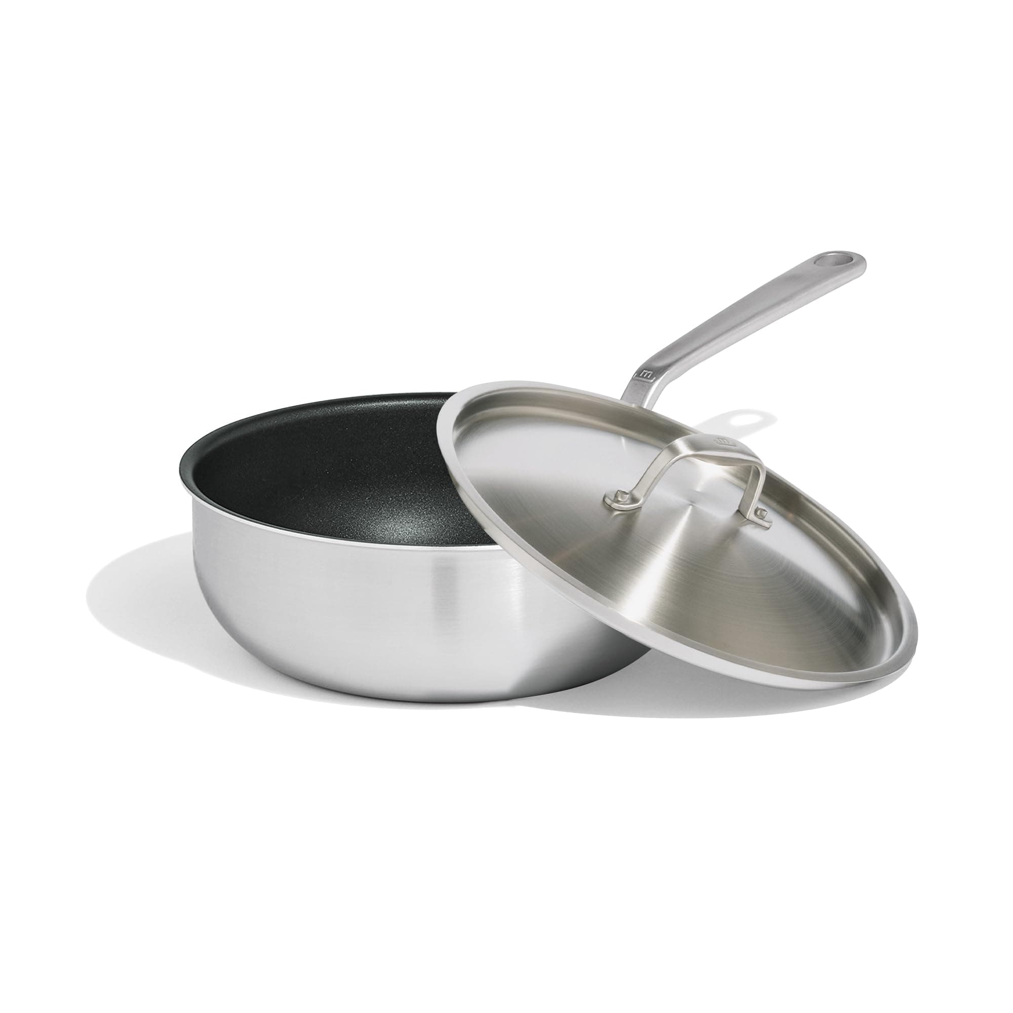 Made InCookware - 3 QT ProCoat Non Stick Saucier with Lid - 5 Ply Stainless Clad - Professional Cookware - Crafted in Italy - Induction Compatible (Graphite)