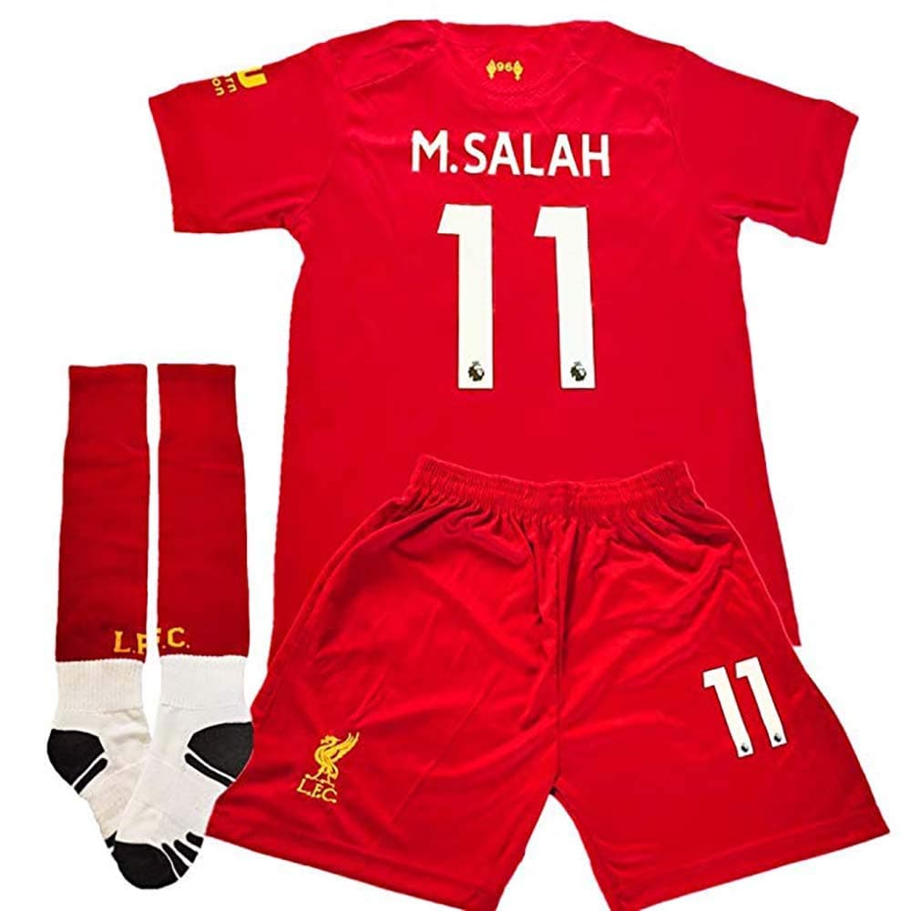 #11 M Salah Liverpool Home Soccer Jersey 2019-2020 Kids Youth Soccer Jersey & Shorts & Socks (9-10Years/Size 24) Red