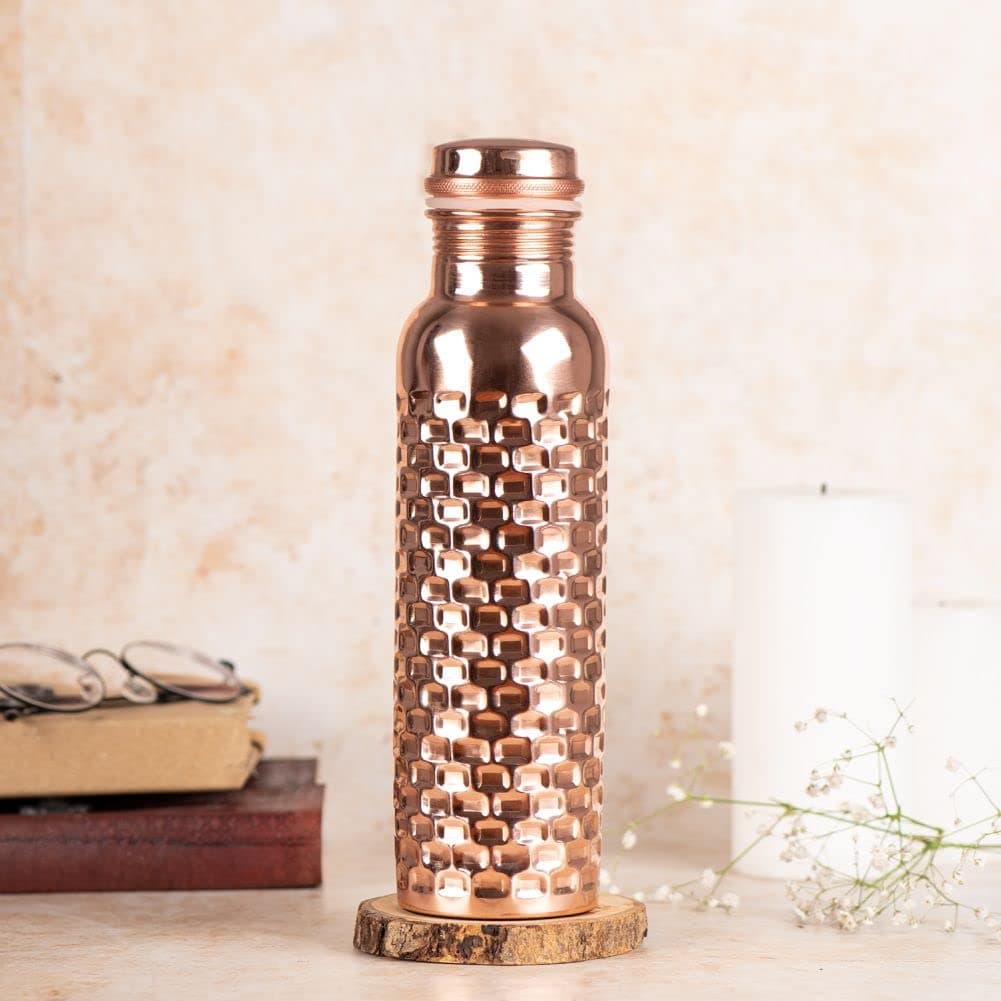 HOMELY Get Crafty Pure Copper (Tamba) Brick Water Bottle | Ayurvedic Health Benefits 1000 ml Bottle