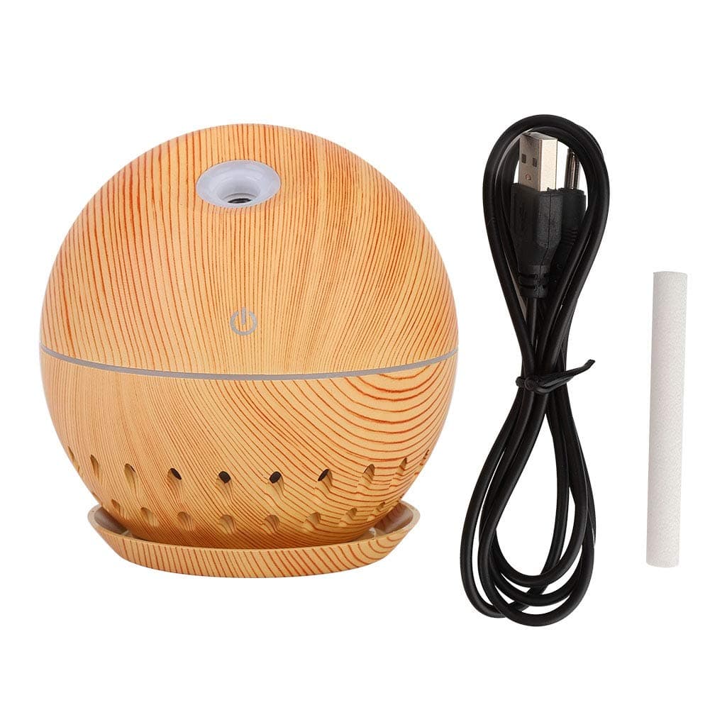 USB Hollow Humidifier, Brown Wood Grain, Oil Diffuser Air Purifier Aromatherapy Atomizer with LED Light for Office, Living Room